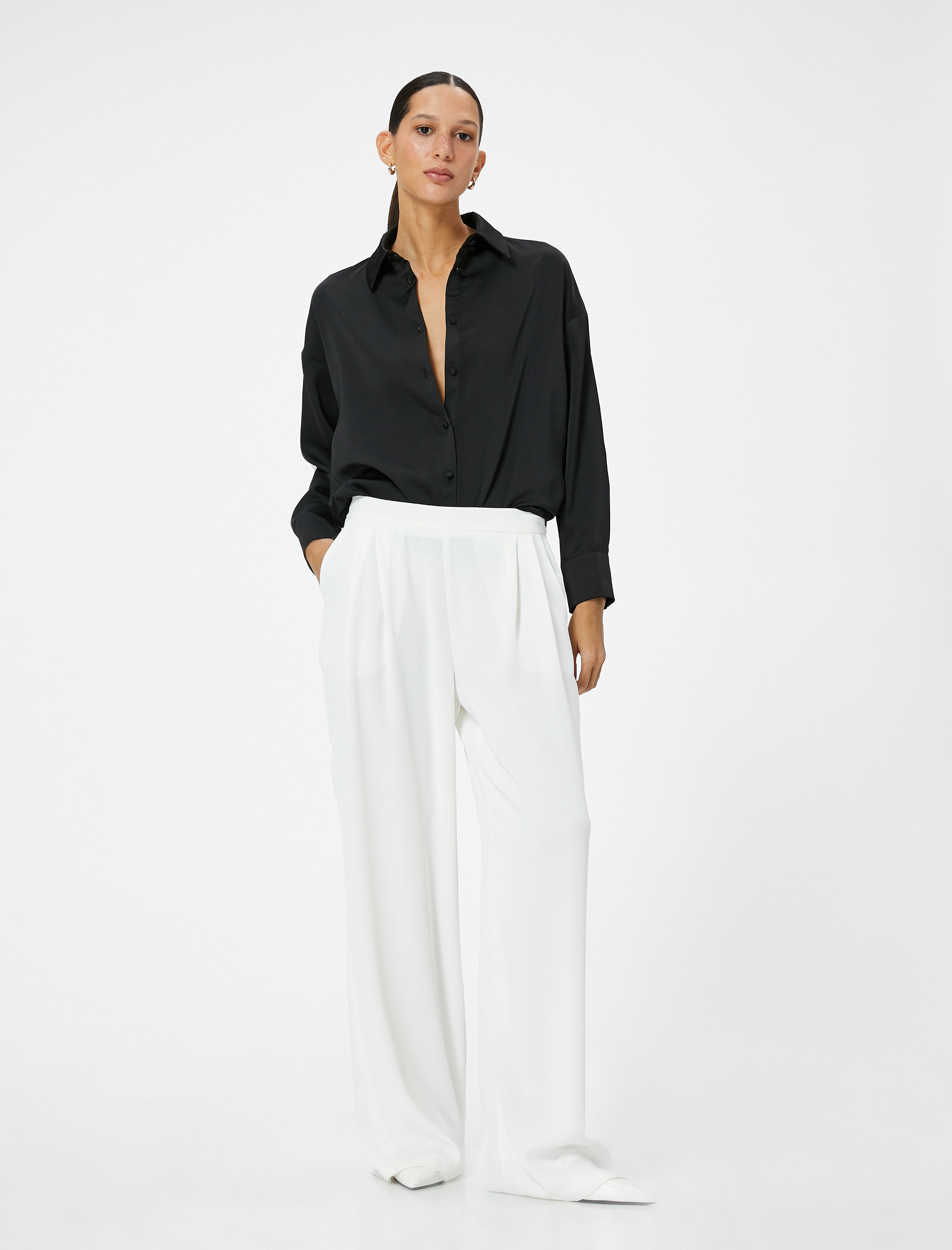   Saten Gömlek Uzun Kollu Düğmeli Standart Kesim