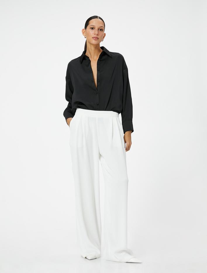  Saten Gömlek Uzun Kollu Düğmeli Standart Kesim