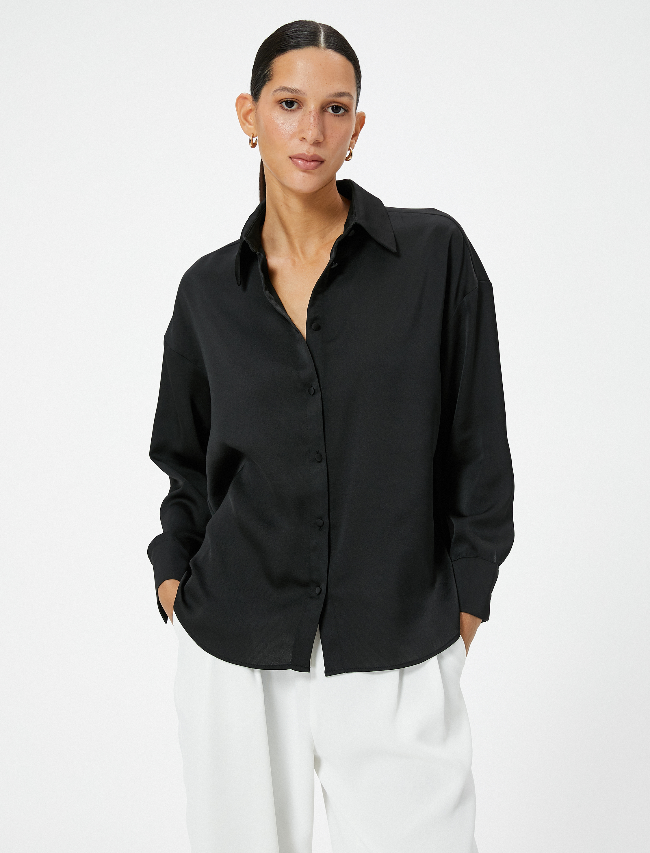   Saten Gömlek Uzun Kollu Düğmeli Standart Kesim