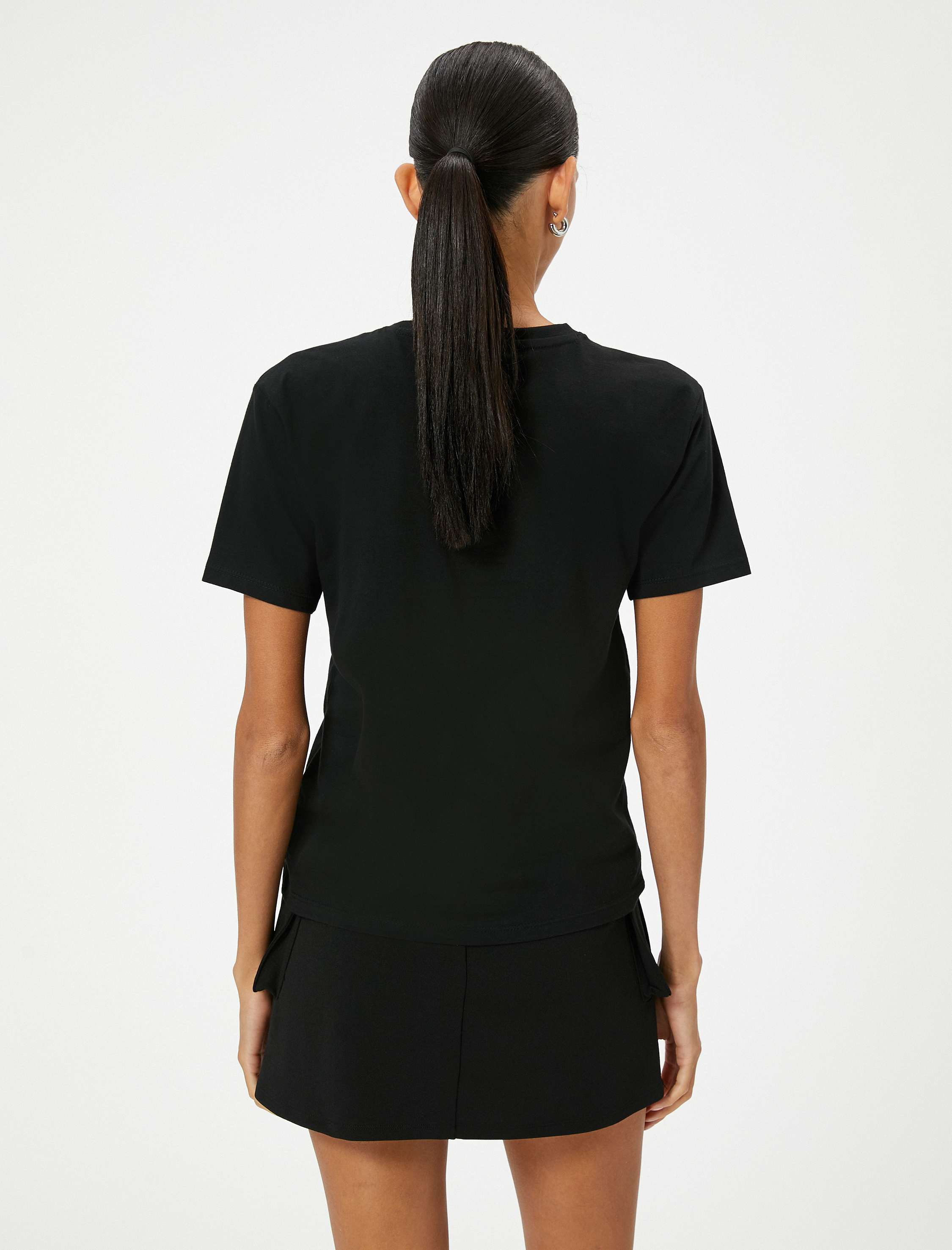   Uzak Doğu Baskılı Tişört Bisiklet Yaka Kısa Kollu Pamuklu Standart Kesim