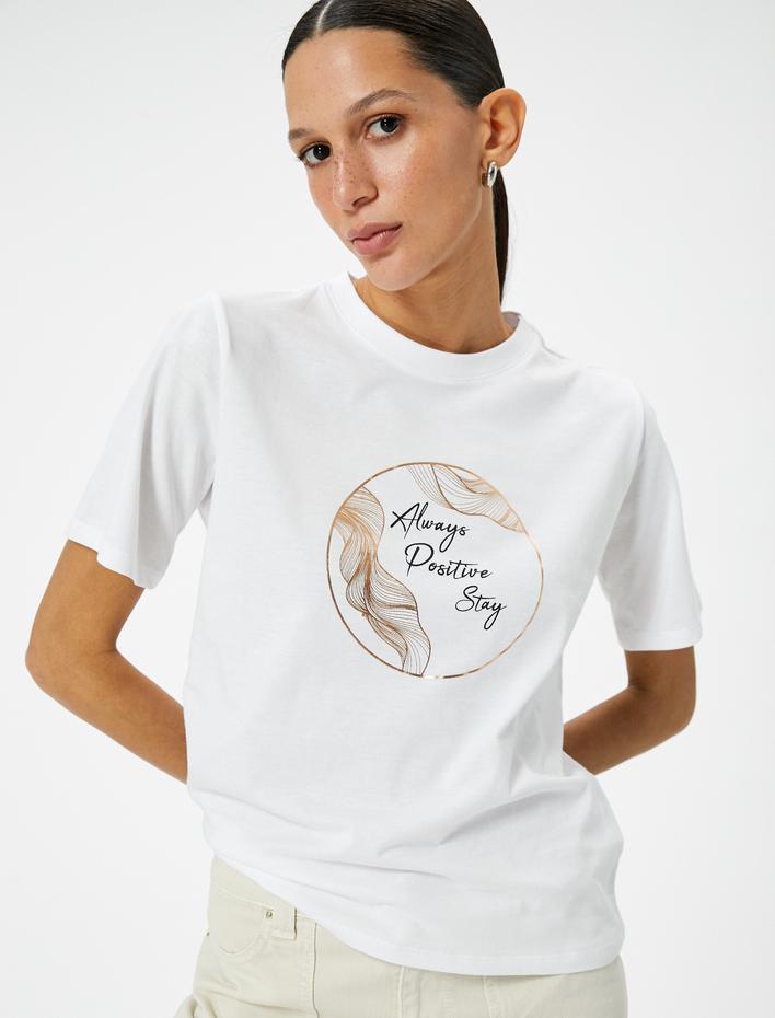  Baskılı Tişört Bisiklet Yaka Kısa Kollu Pamuklu Standart Kesim