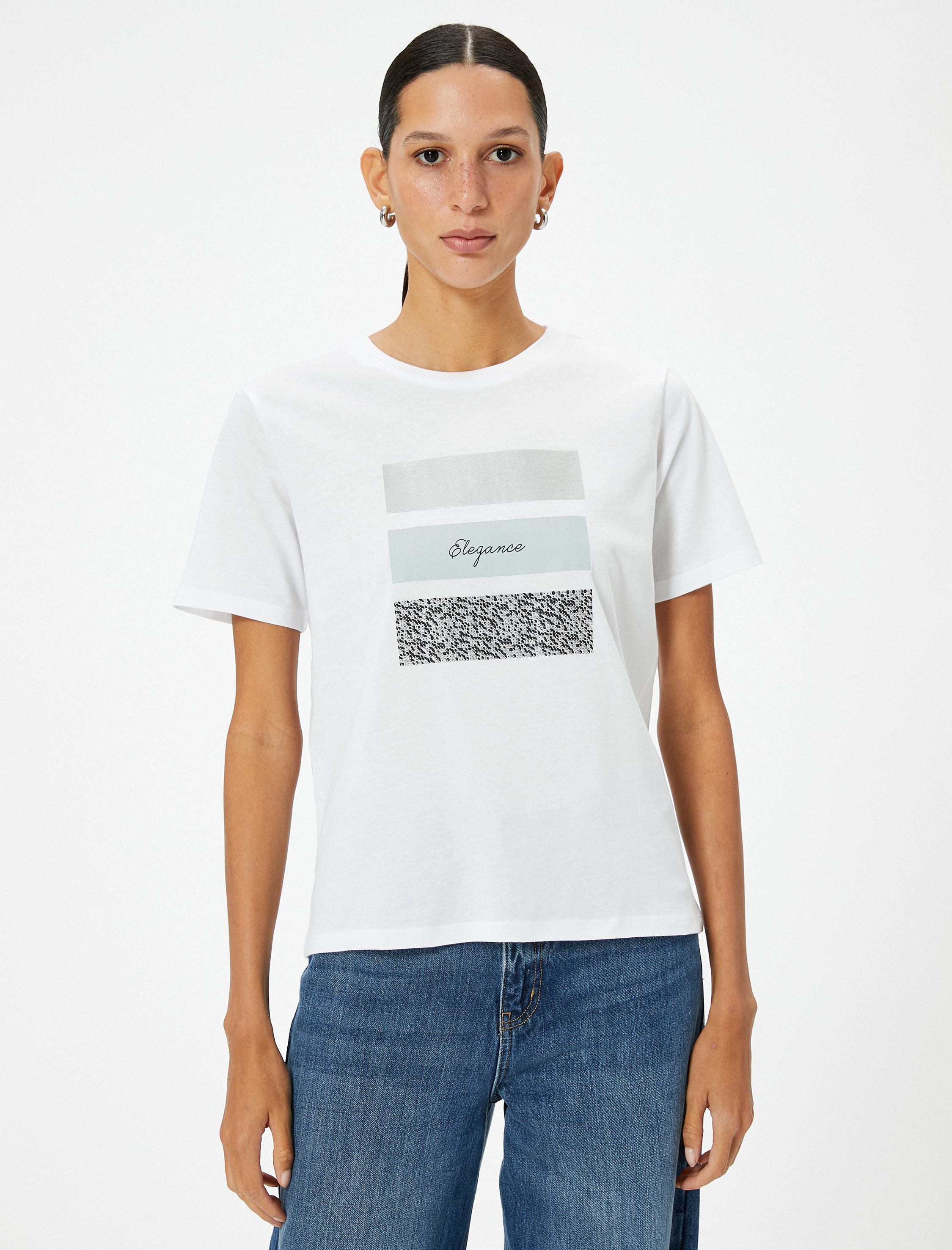   Baskılı Tişört Bisiklet Yaka Kısa Kollu Standart Kesim