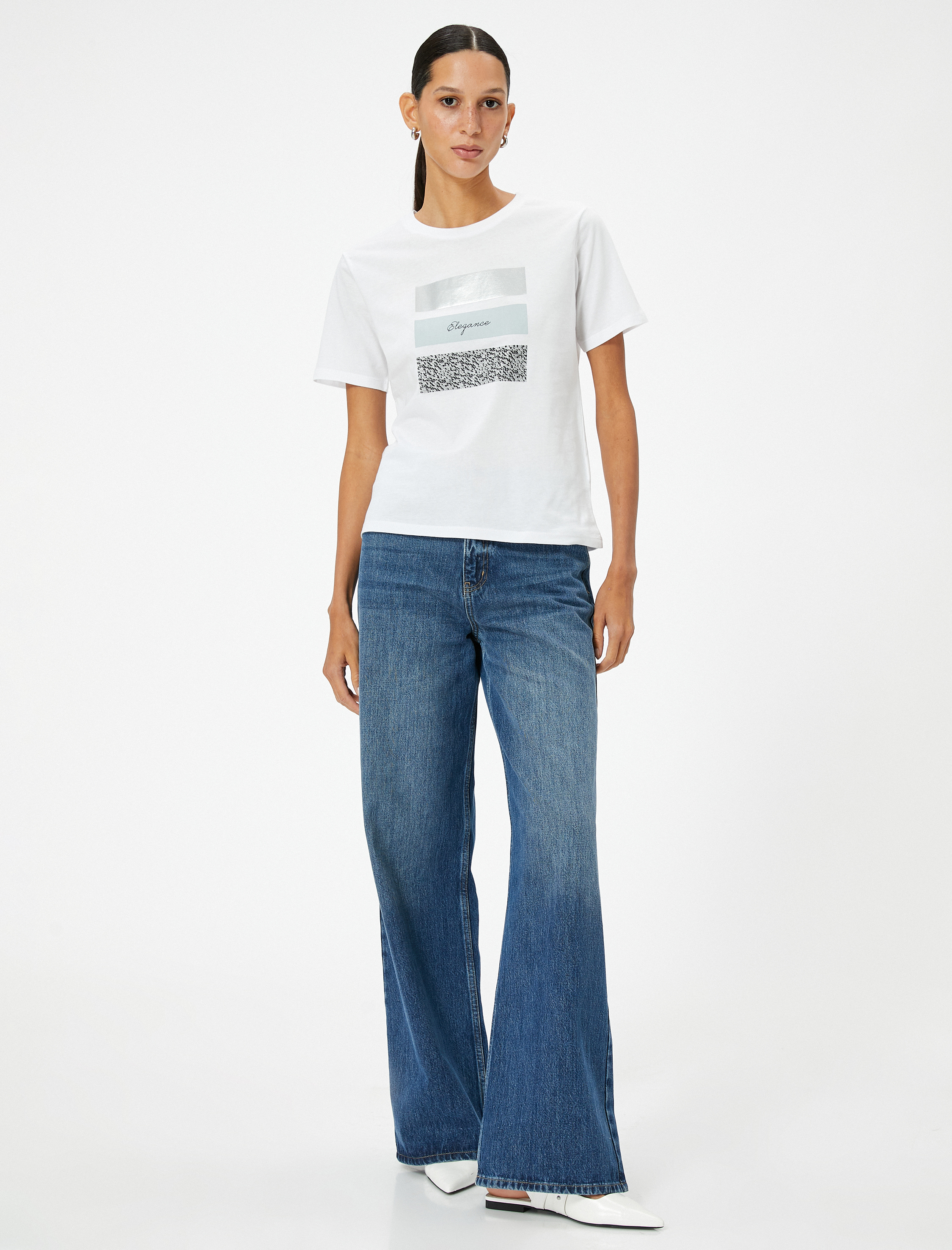   Baskılı Tişört Bisiklet Yaka Kısa Kollu Standart Kesim