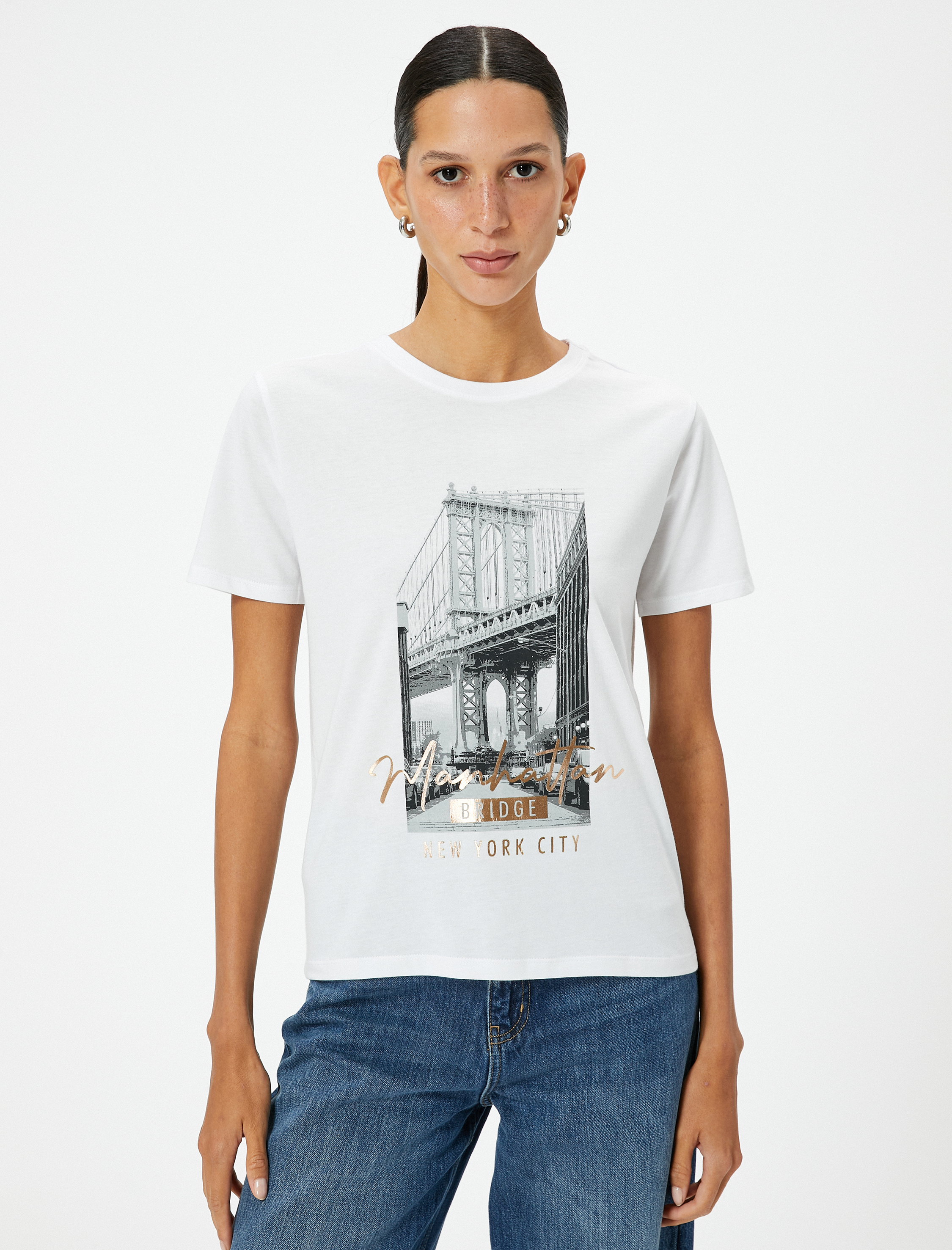   Slogan Baskılı Tişört Kısa Kollu Bisiklet Yaka Pamuklu Standart Kesim