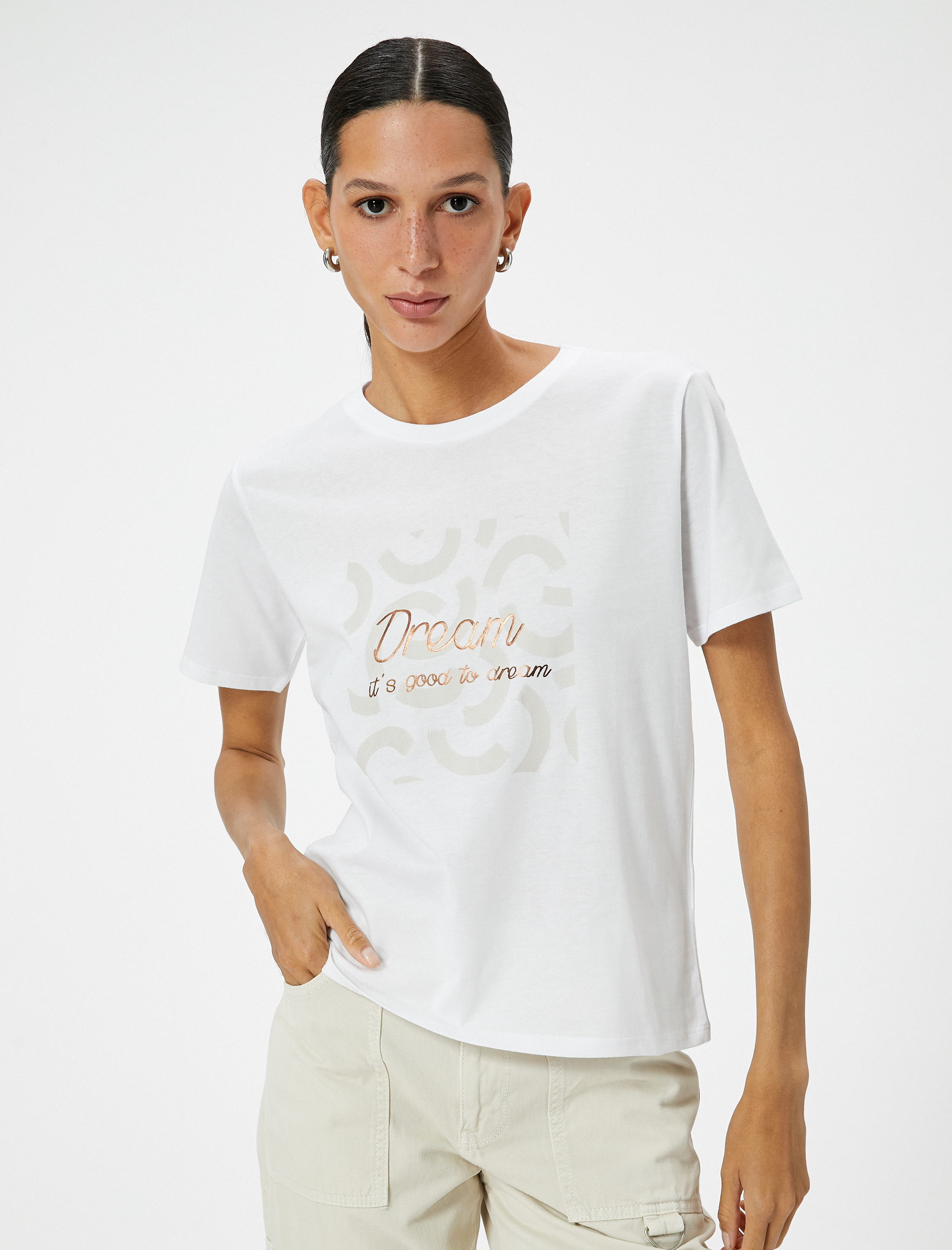   Slogan Baskılı Tişört Kısa Kollu Bisiklet Yaka Pamuklu Standart Kesim