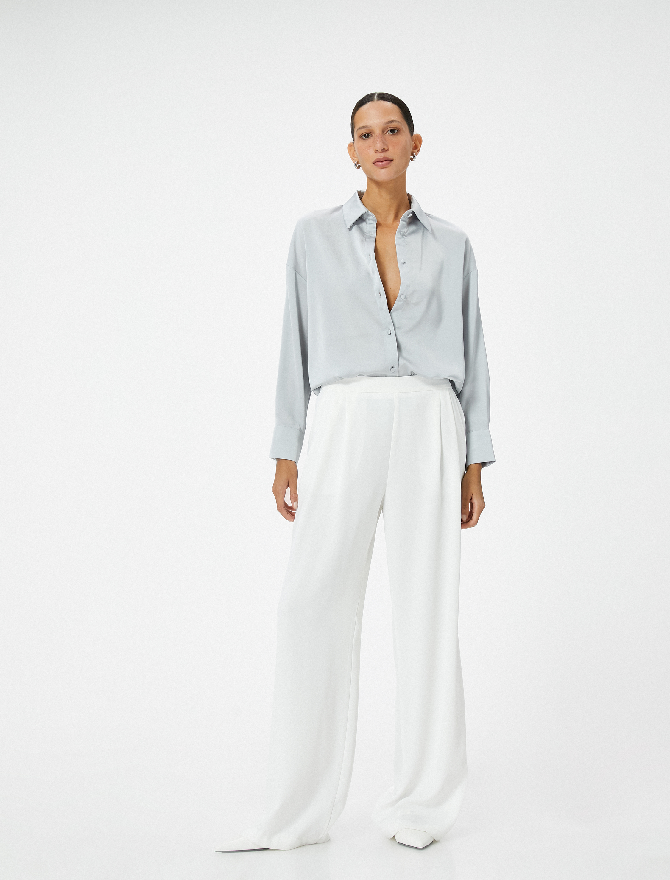   Saten Gömlek Uzun Kollu Düğmeli Standart Kesim