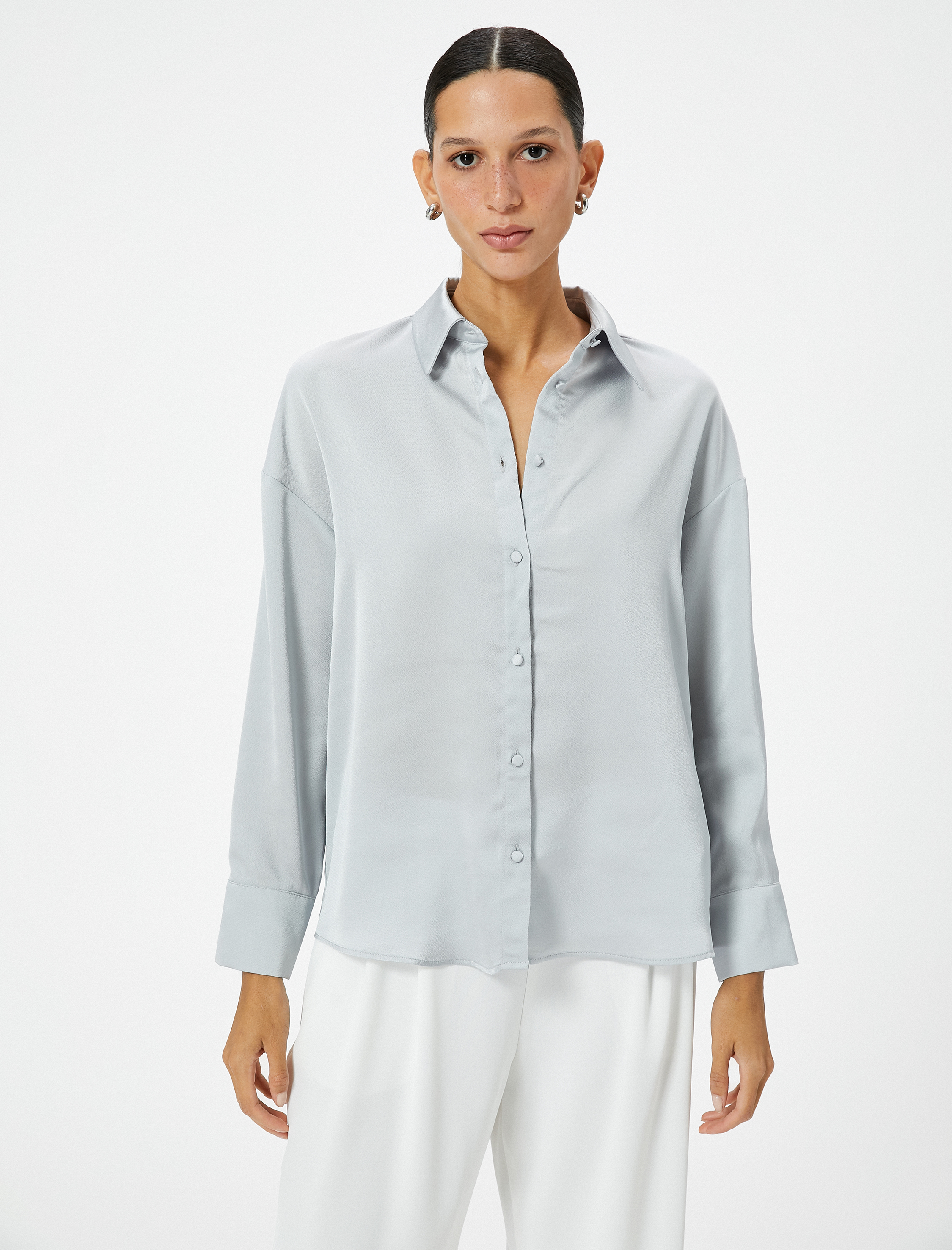   Saten Gömlek Uzun Kollu Düğmeli Standart Kesim