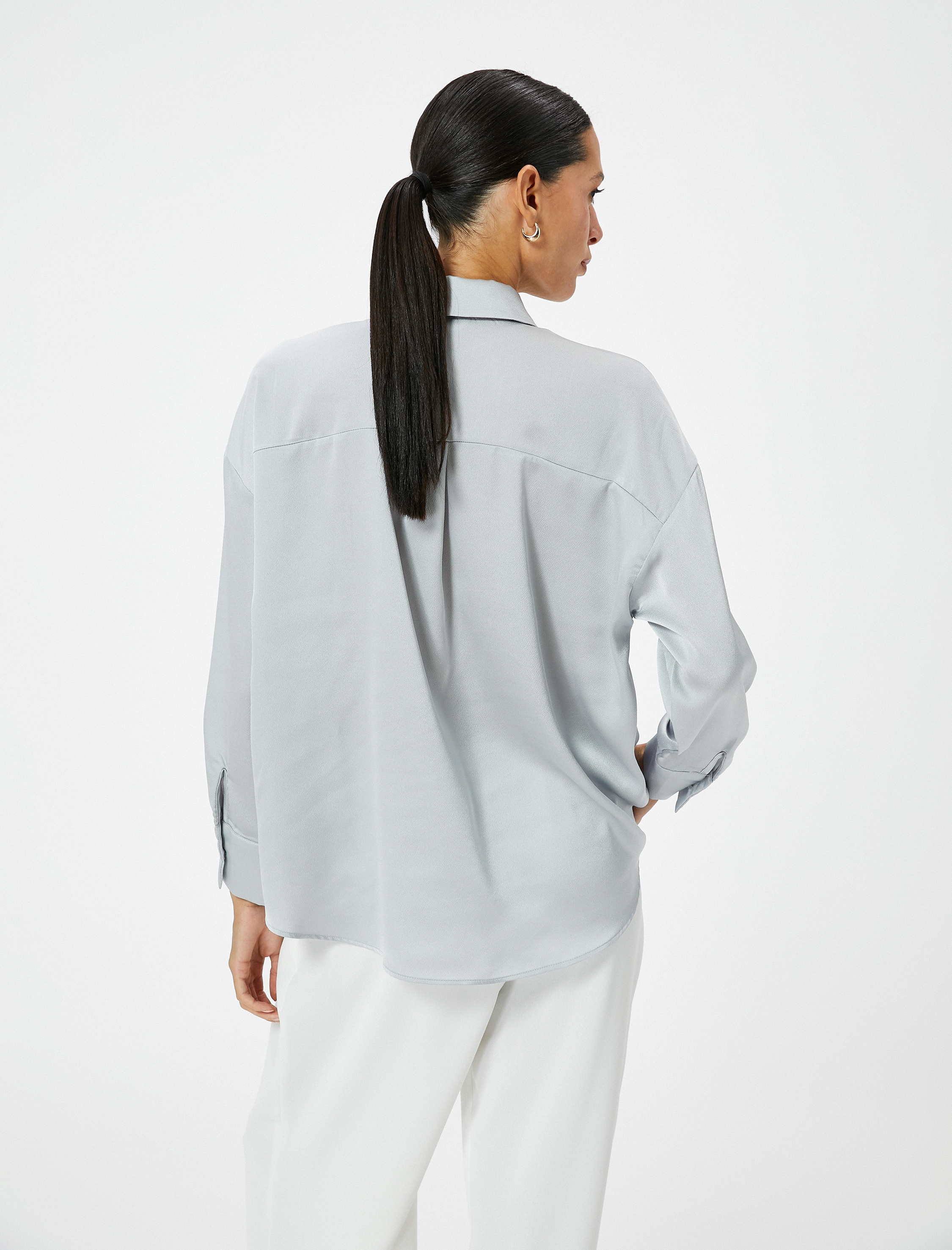   Saten Gömlek Uzun Kollu Düğmeli Standart Kesim