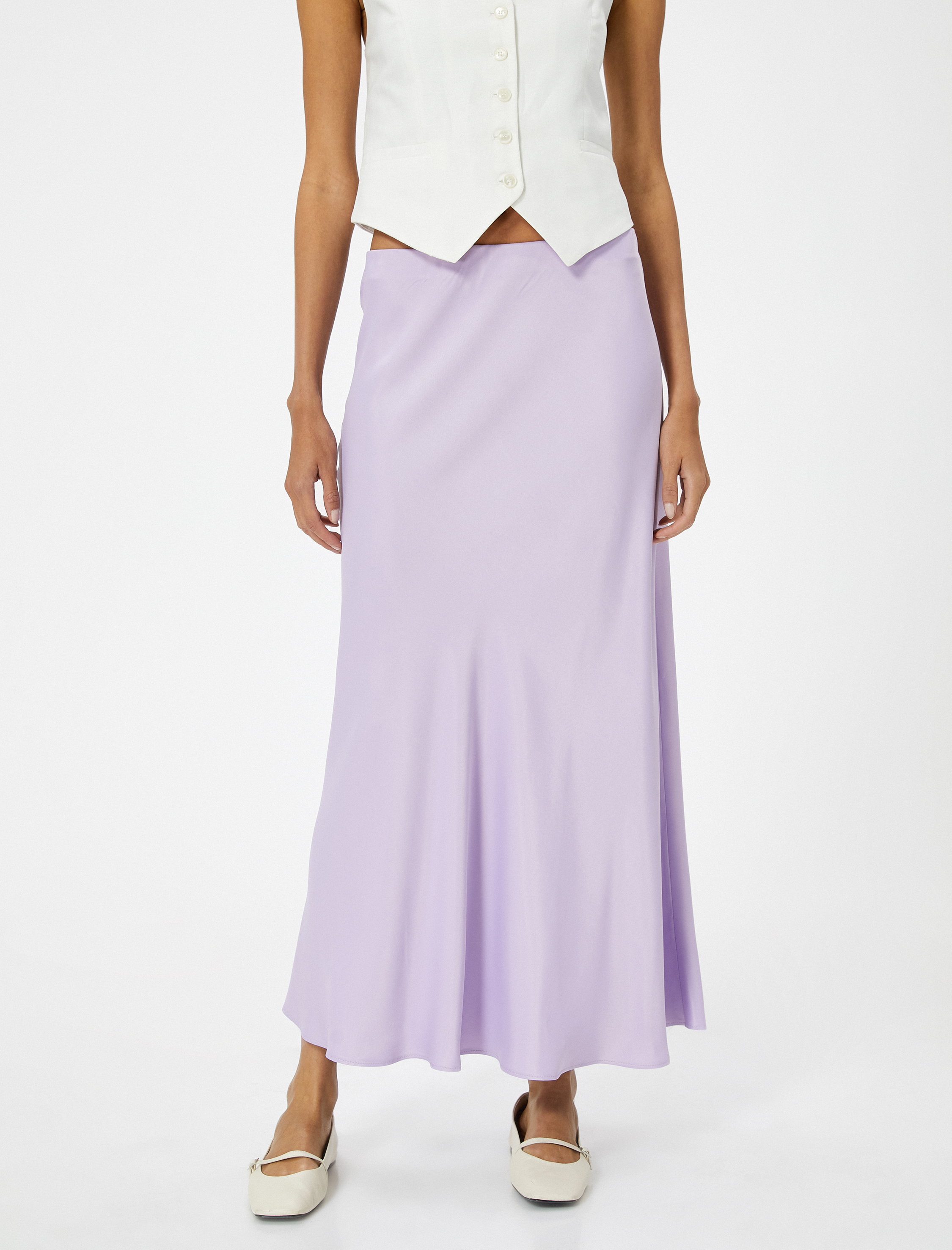   Viskon Kloş Etek Midi Boy Normal Bel