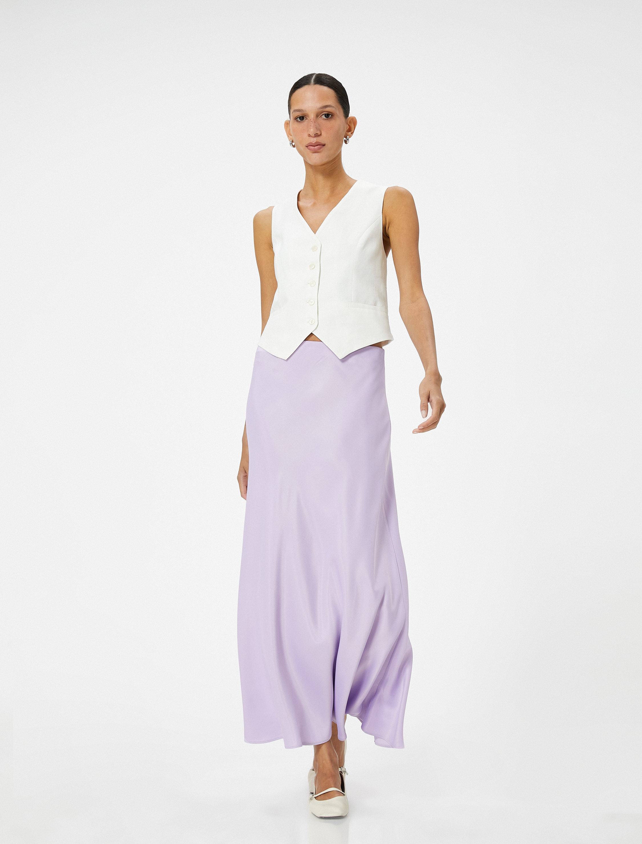   Viskon Kloş Etek Midi Boy Normal Bel