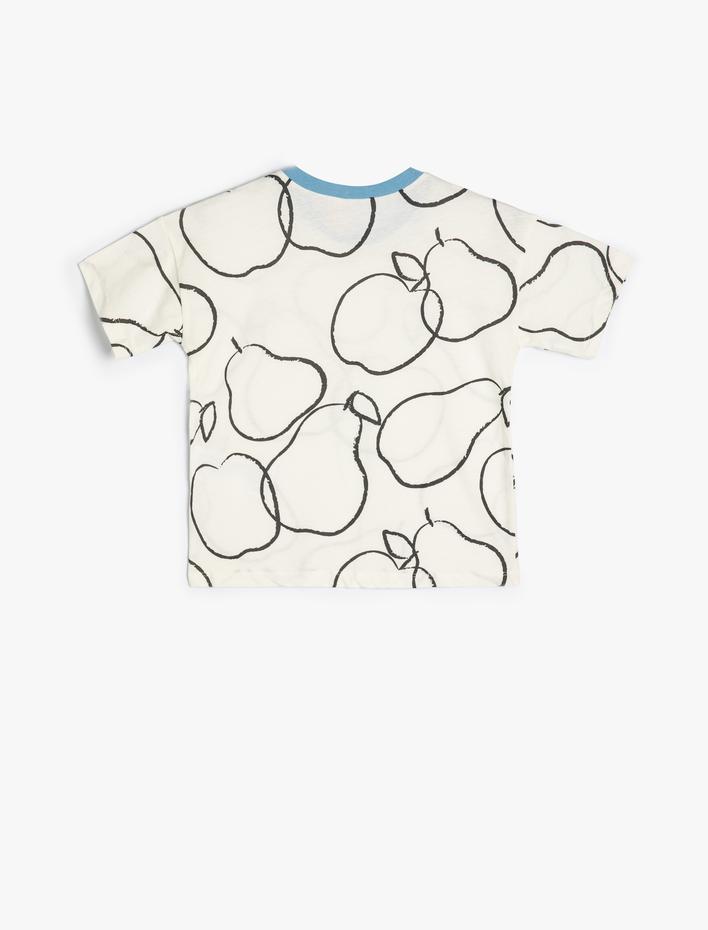 Erkek Bebek Tişört Kısa Kollu Bisiklet Yaka Meyve Baskılı Pamuklu