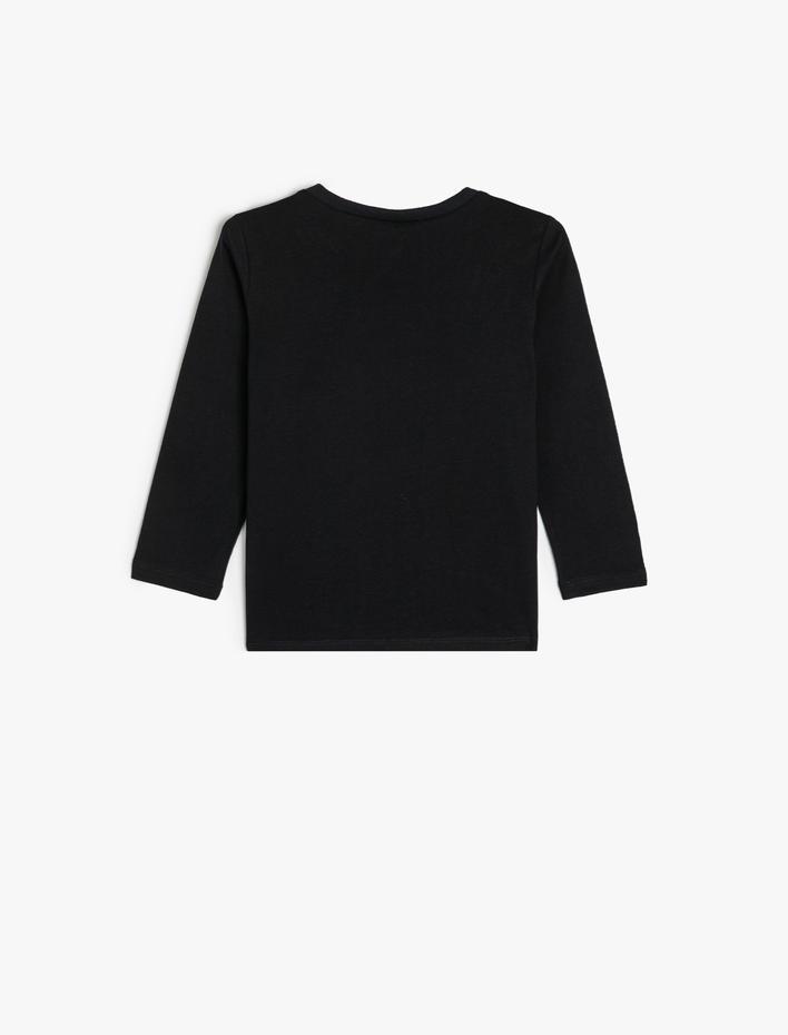 Erkek Bebek Dinozorlu Tişört Baskılı Uzun Kollu Bisiklet Yaka Pamuklu