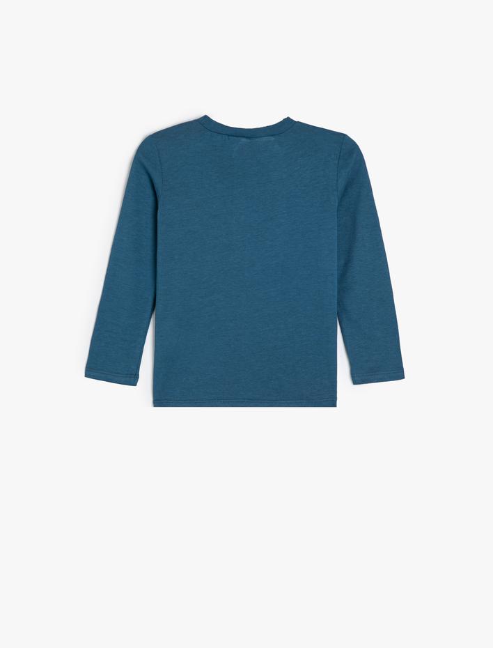 Erkek Bebek Tişört Canavar Baskılı Uzun Kollu Bisiklet Yaka Pamuklu