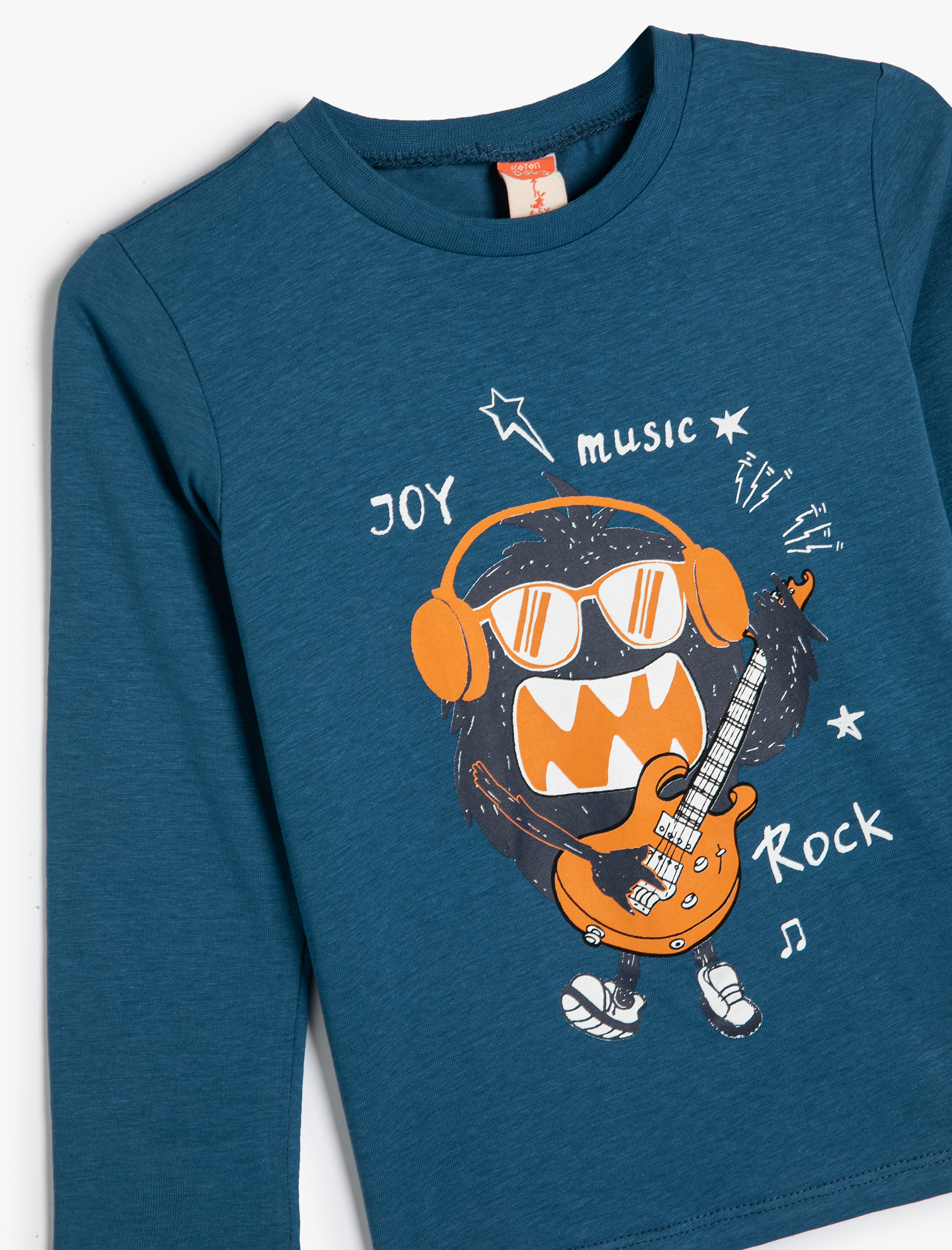  Erkek Bebek Tişört Canavar Baskılı Uzun Kollu Bisiklet Yaka Pamuklu