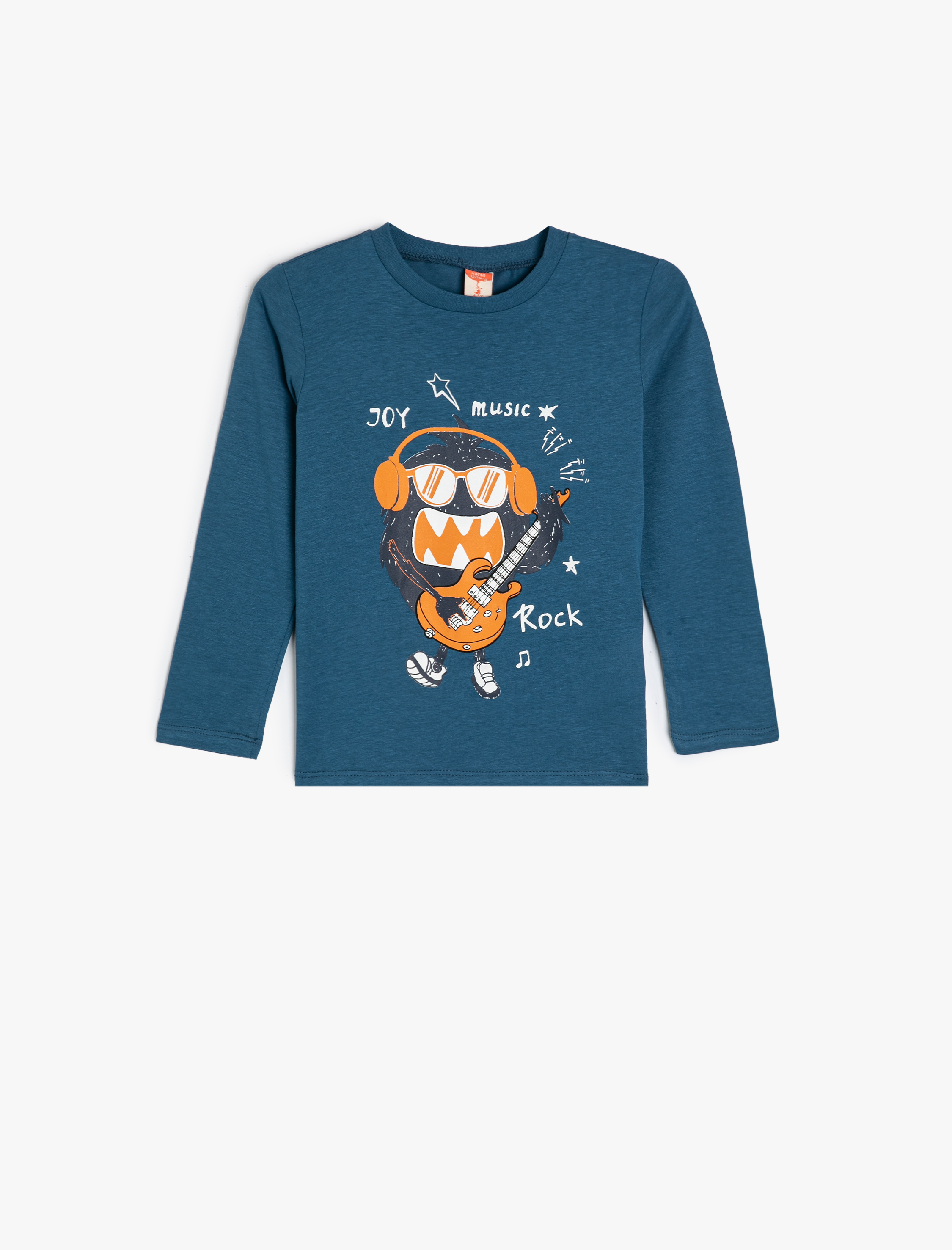  Erkek Bebek Tişört Canavar Baskılı Uzun Kollu Bisiklet Yaka Pamuklu