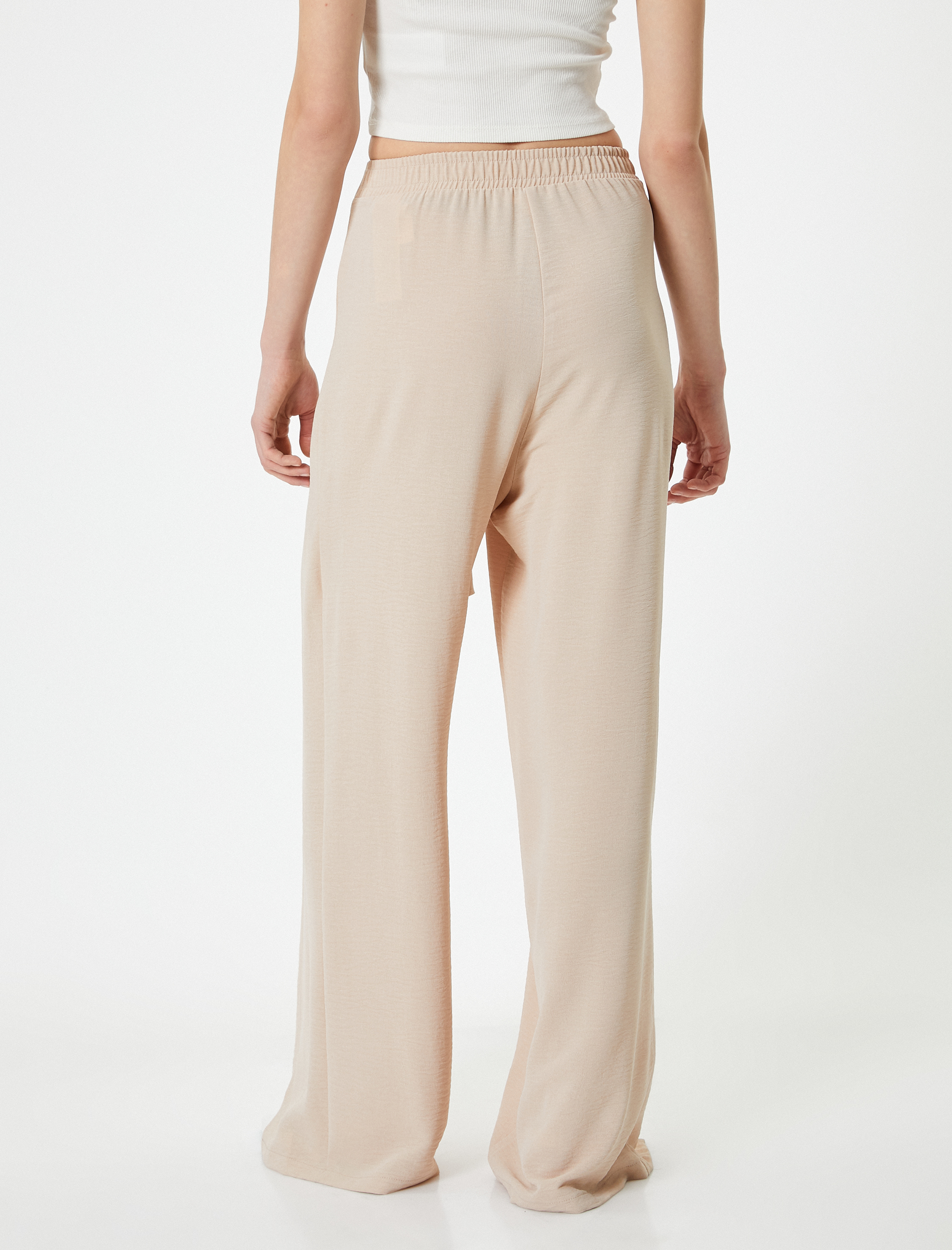   Bol Paça Pantolon Kapaklı Bağlama Detaylı Beli Lastikli