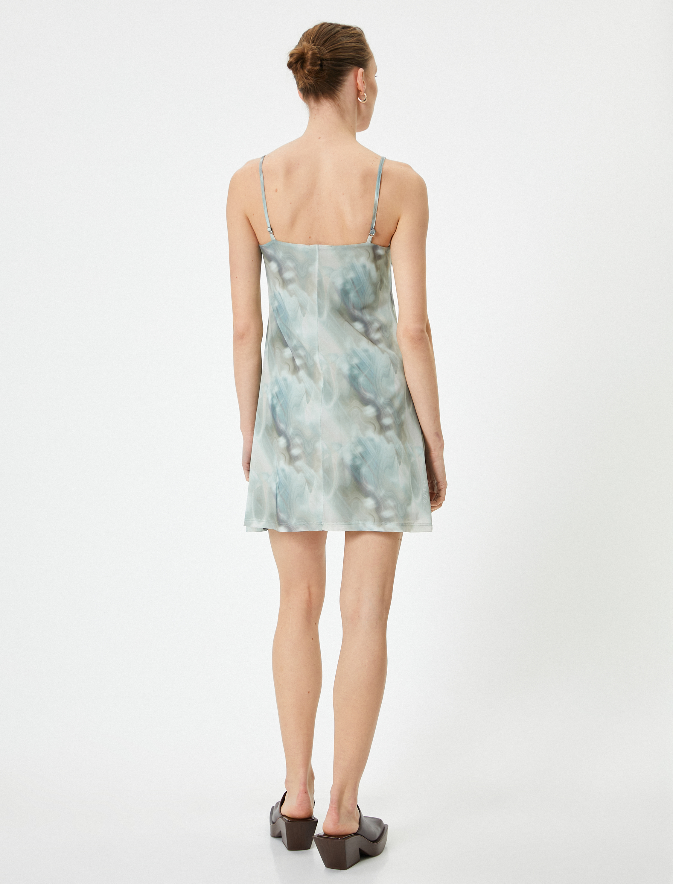   Askılı Mini Elbise Kare Yaka Standart Kesim