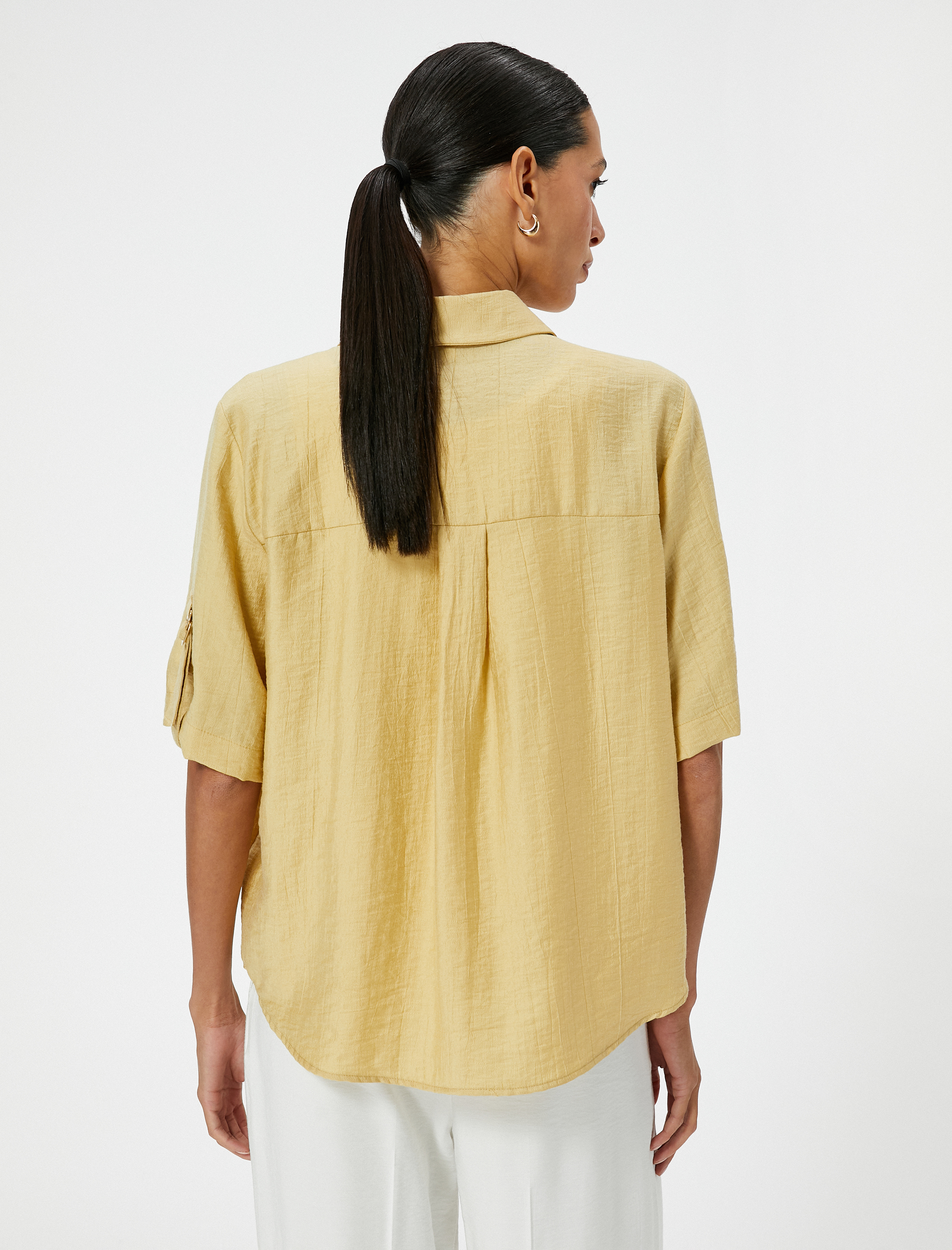   Kısa Kollu Oversize Gömlek Düğmeli Cep Detaylı