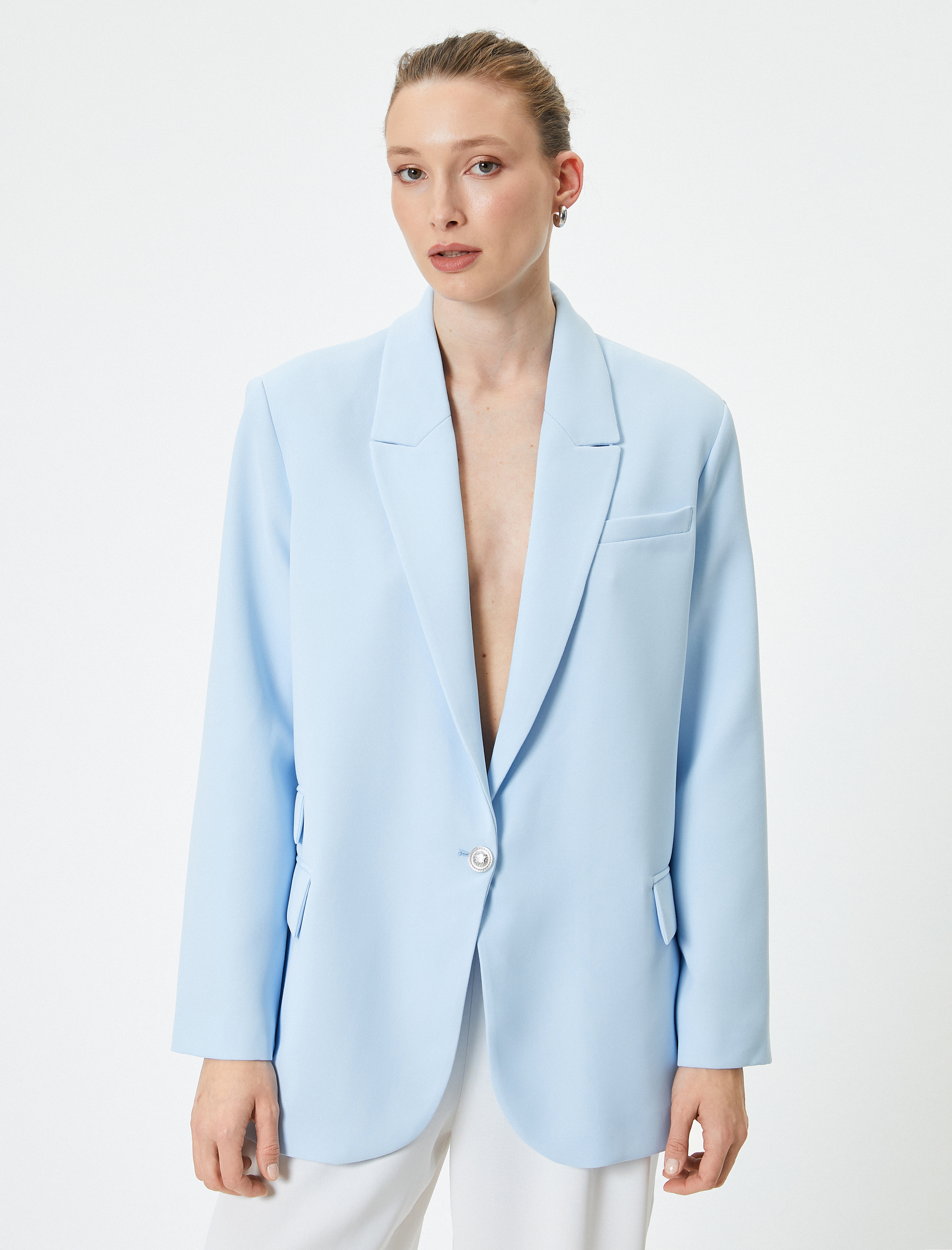   Blazer Ceket Tek Düğmeli Kapaklı Cepli Standart Kesim