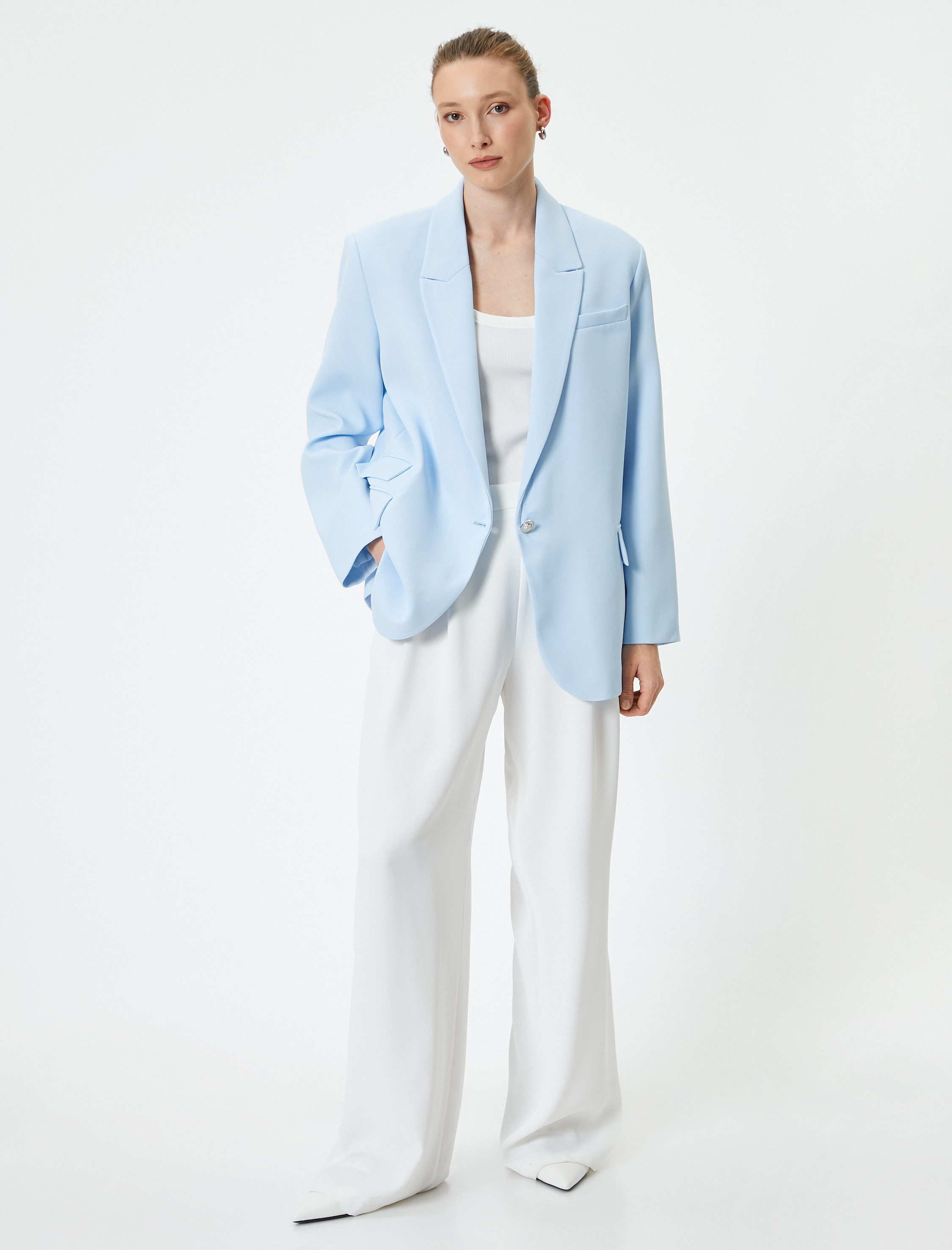   Blazer Ceket Tek Düğmeli Kapaklı Cepli Standart Kesim