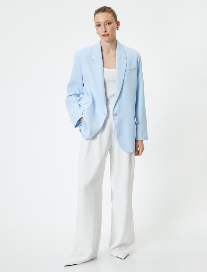  Blazer Ceket Tek Düğmeli Kapaklı Cepli Standart Kesim