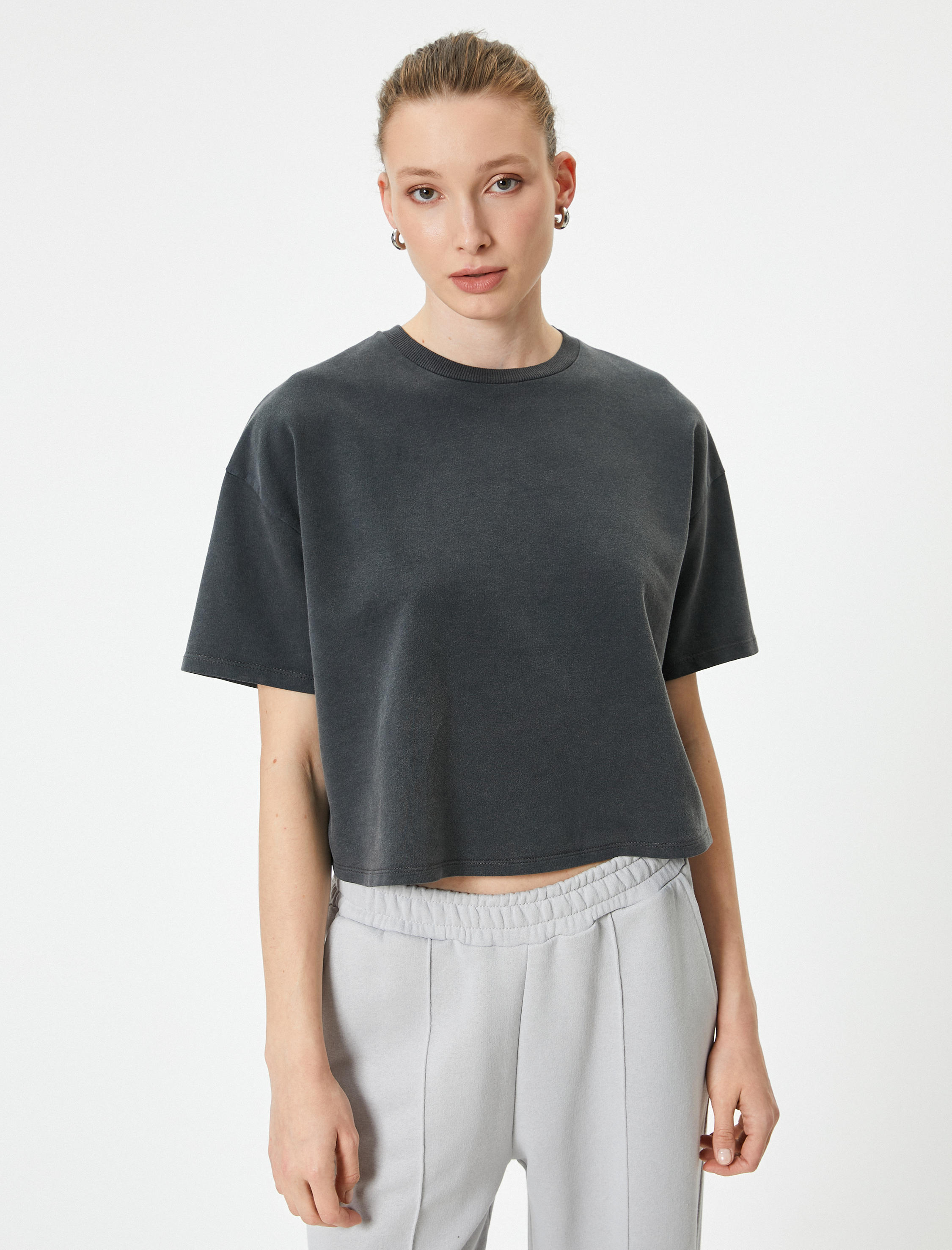   Basic Tişört Kısa Kollu Bisiklet Yaka Pamuklu Standart Kesim