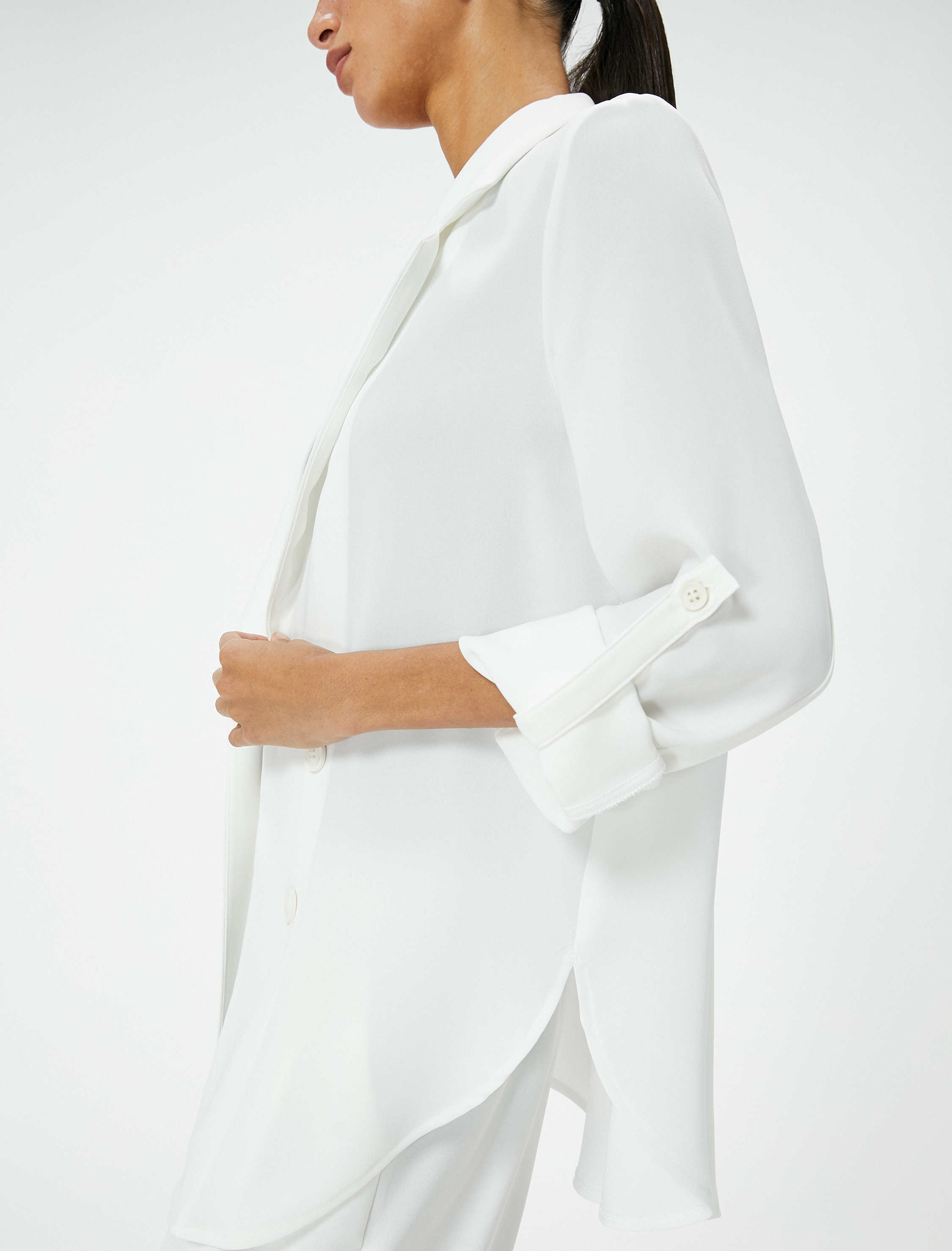   Blazer Ceket Kruvaze Düğmeli Katlamalı Kollu Pamuklu Standart Kesim