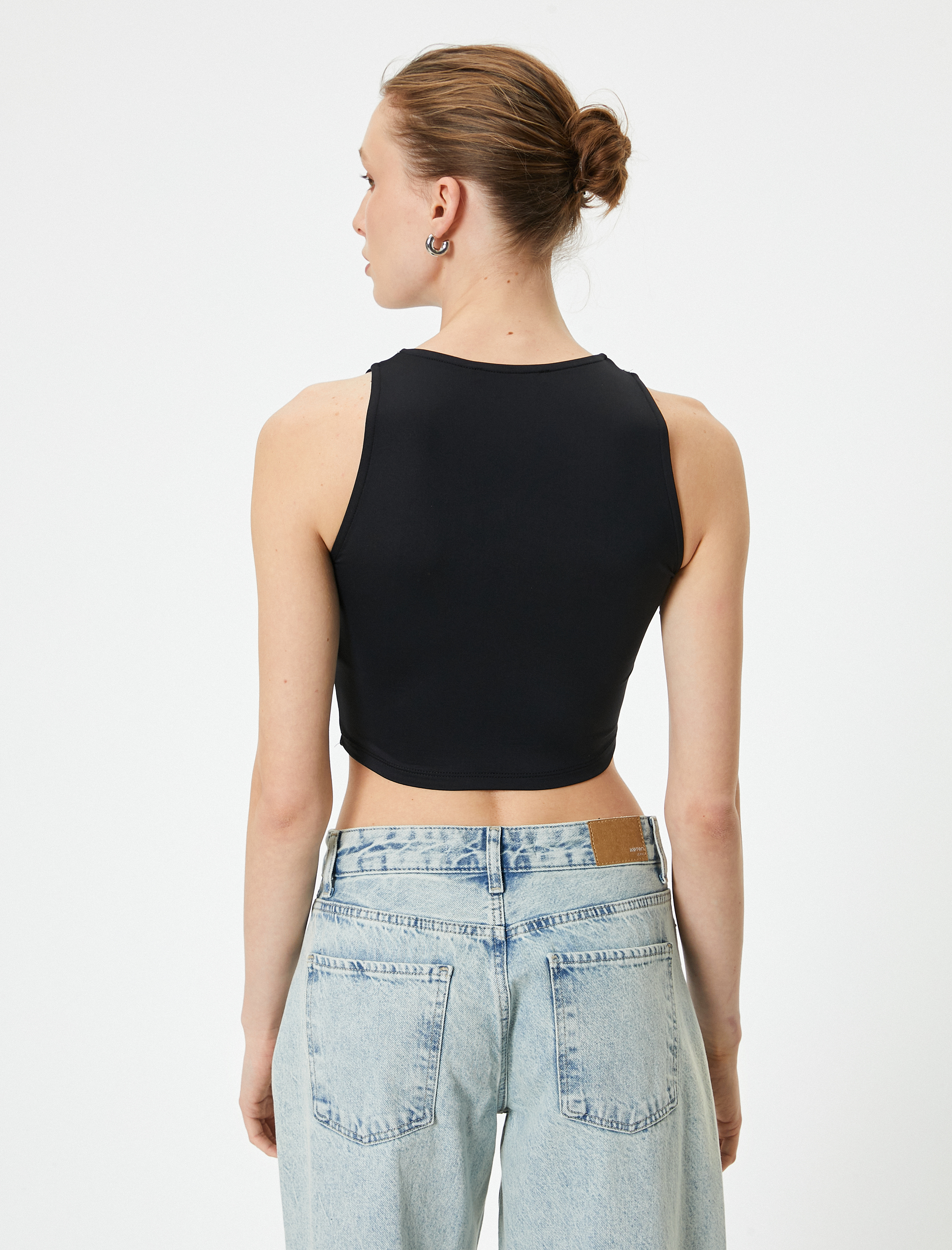  Crop Atlet Pencere Detaylı Bisiklet Yaka Slim Fit