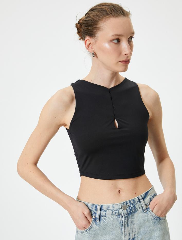 Crop Atlet Pencere Detaylı Bisiklet Yaka Slim Fit