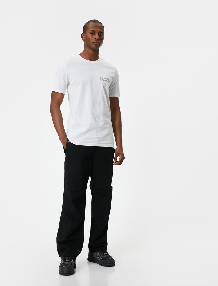  Slogan Baskılı Tişört Slim Fit Bisiklet Yaka Kısa Kollu
