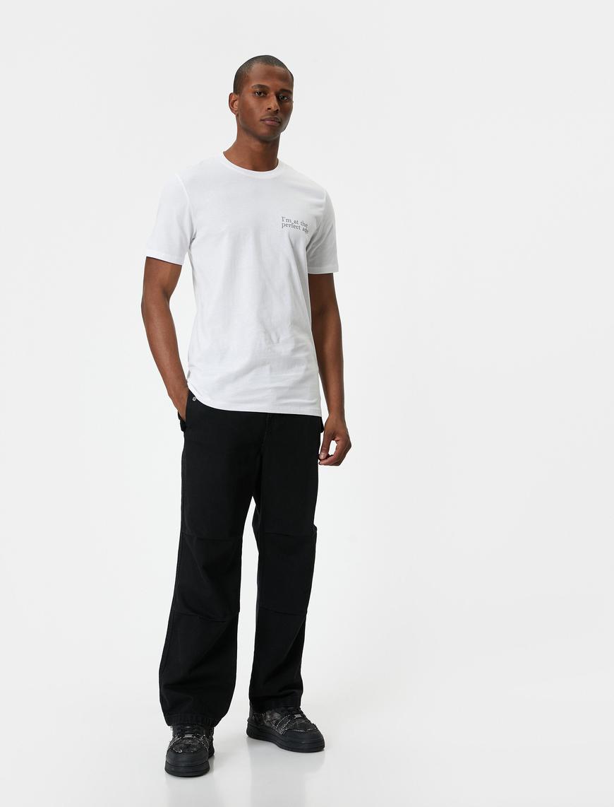   Slogan Baskılı Tişört Slim Fit Bisiklet Yaka Kısa Kollu