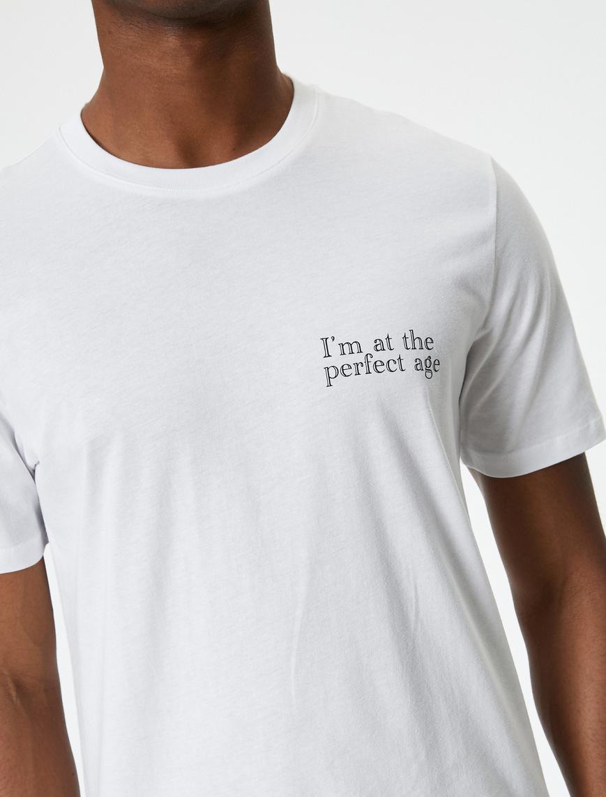   Slogan Baskılı Tişört Slim Fit Bisiklet Yaka Kısa Kollu
