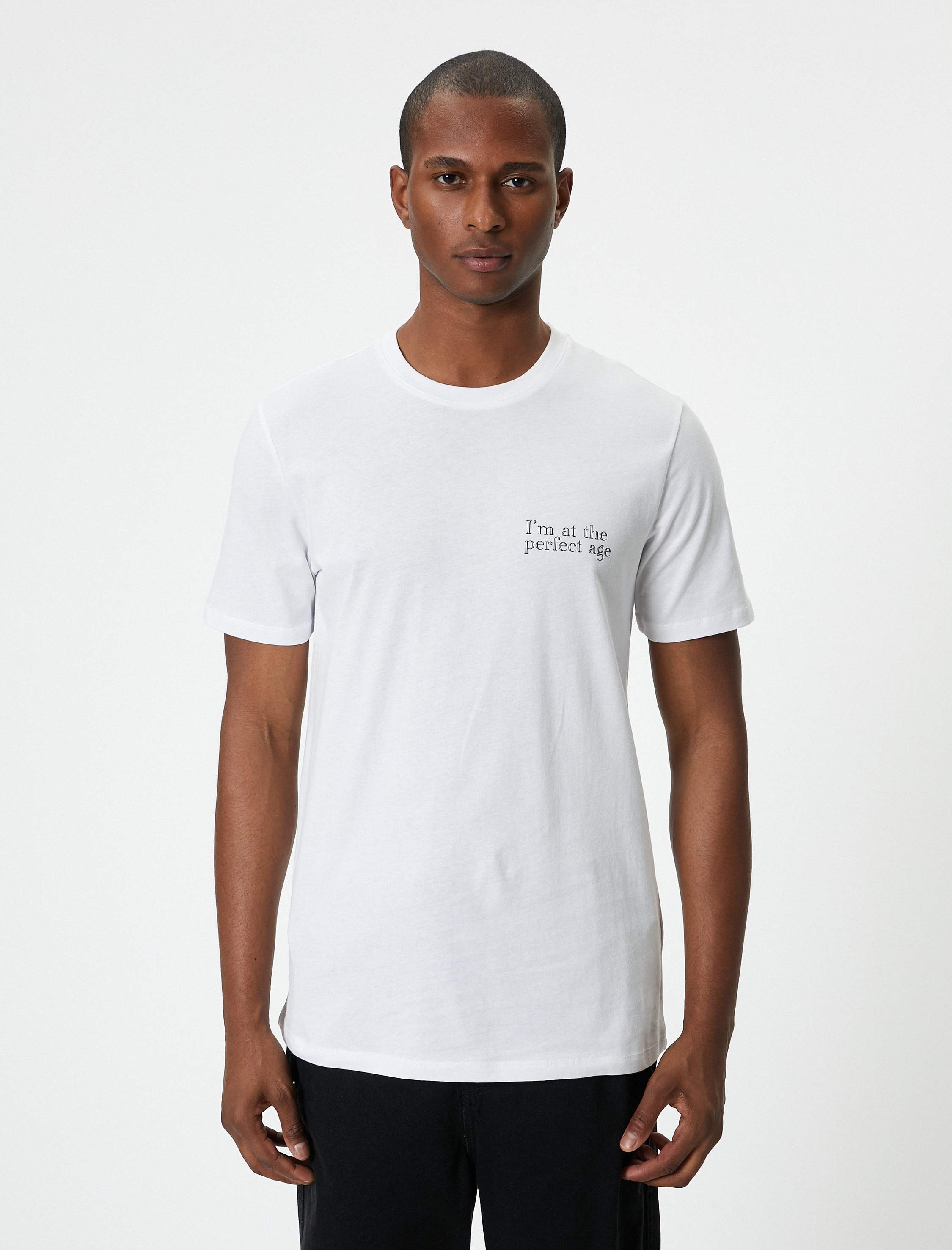   Slogan Baskılı Tişört Slim Fit Bisiklet Yaka Kısa Kollu