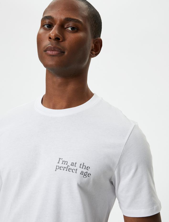  Slogan Baskılı Tişört Slim Fit Bisiklet Yaka Kısa Kollu