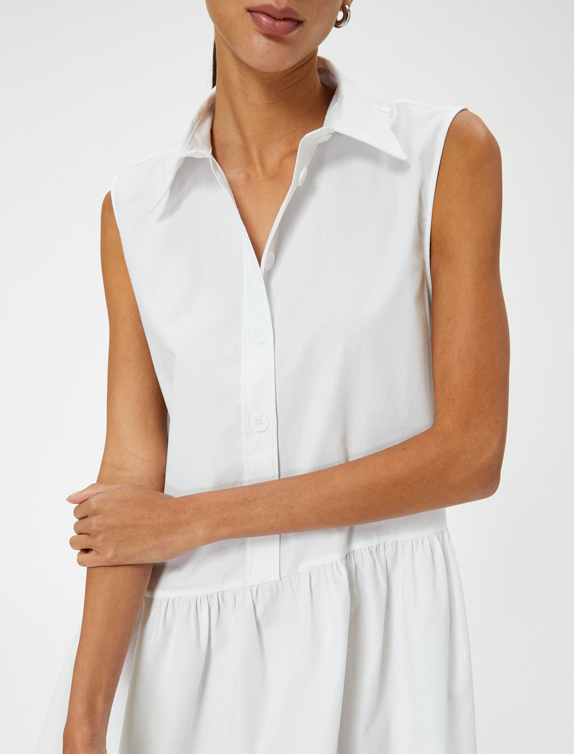   Gömlek Elbise Asimetrik Kesim Kolsuz Düğmeli Pamuklu Rahat Kesim