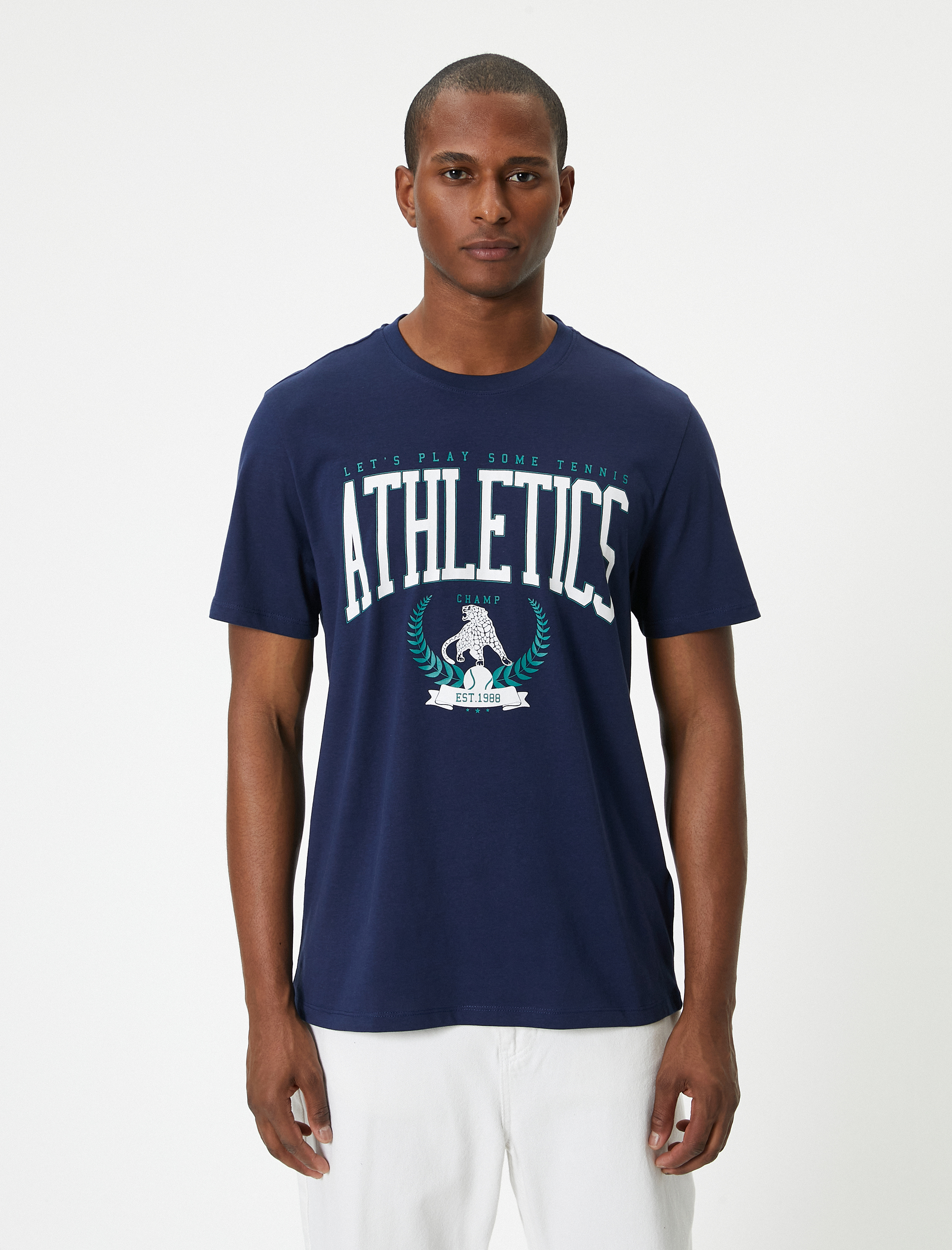   Kolej Baskılı Tişört Bisiklet Yaka Kısa Kollu