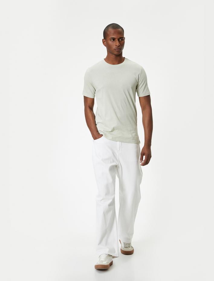  Basic Tişört Slim Fit Kısa Kollu Bisiklet Yaka