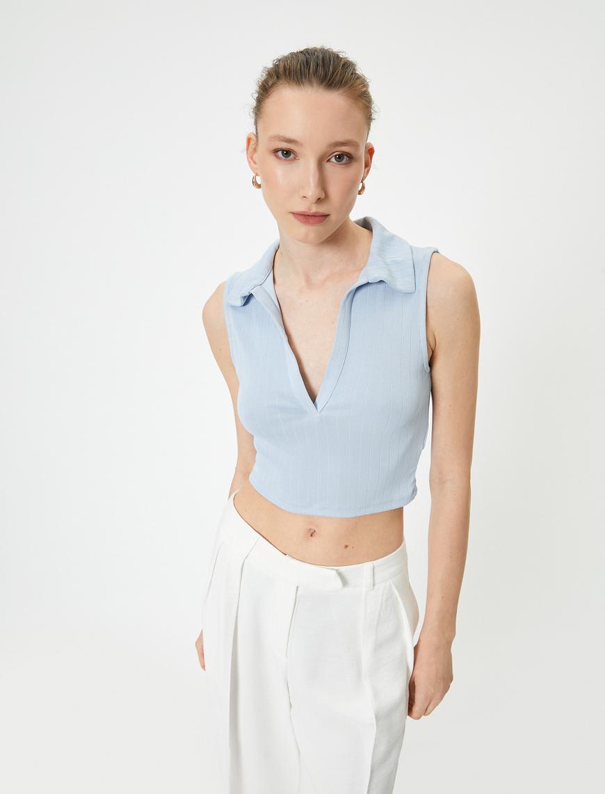   Crop Atlet Polo Yaka Fitilli Modal Karışımlı Standart Kesim