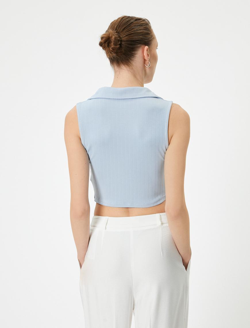   Crop Atlet Polo Yaka Fitilli Modal Karışımlı Standart Kesim