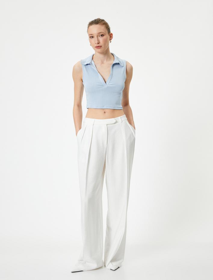  Crop Atlet Polo Yaka Fitilli Modal Karışımlı Standart Kesim