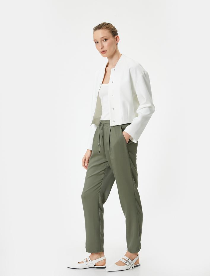  Chino Pantolon Bağcıklı Yüksek Bel Cep Detaylı