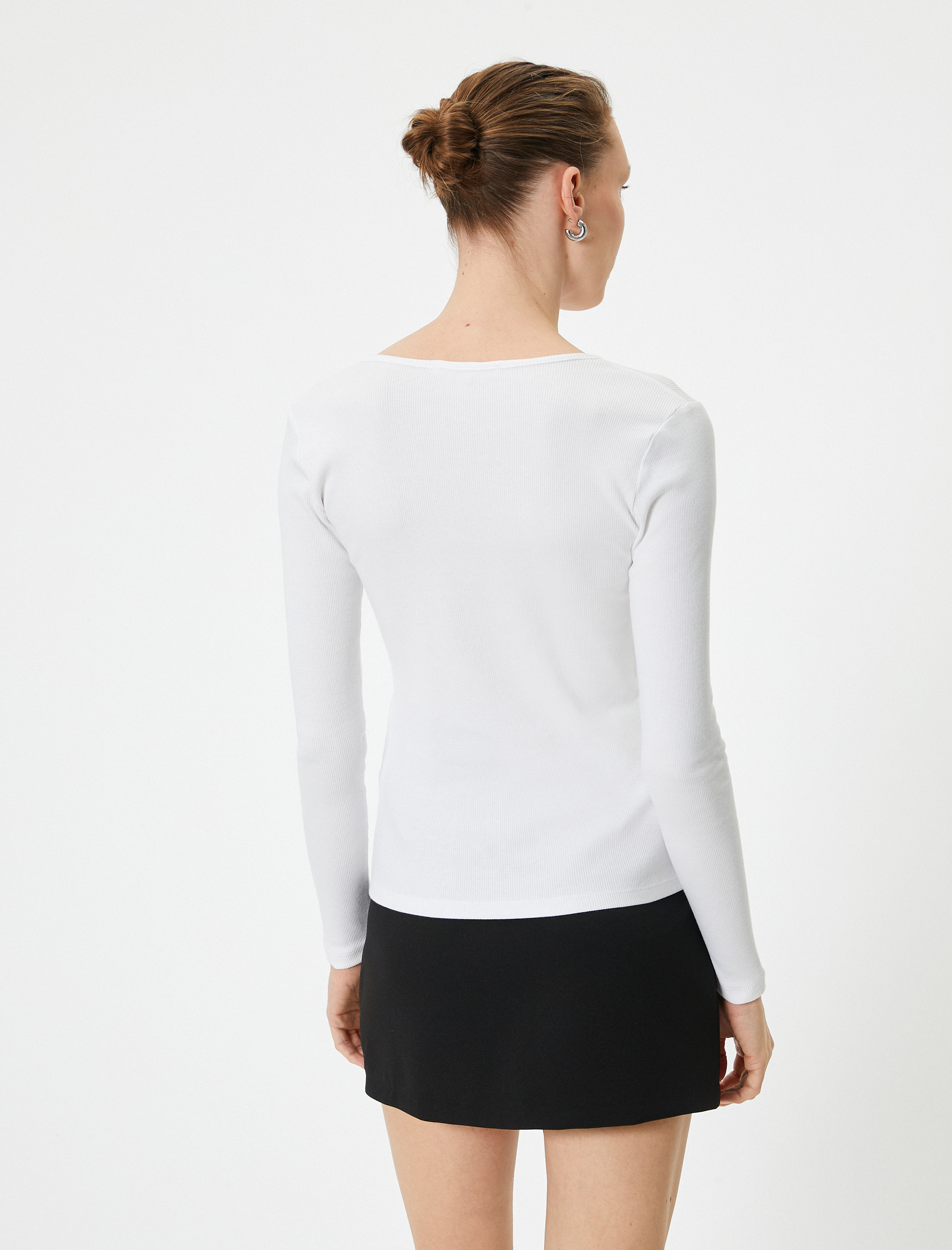   Uzun Kollu Tişört Düğmeli Yaka Fitilli Pamuklu Standart Kesim