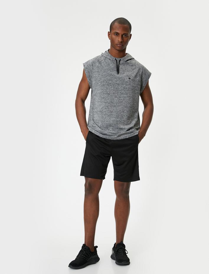  Spor Şort Beli Bağcıklı Slogan Baskılı Cepli