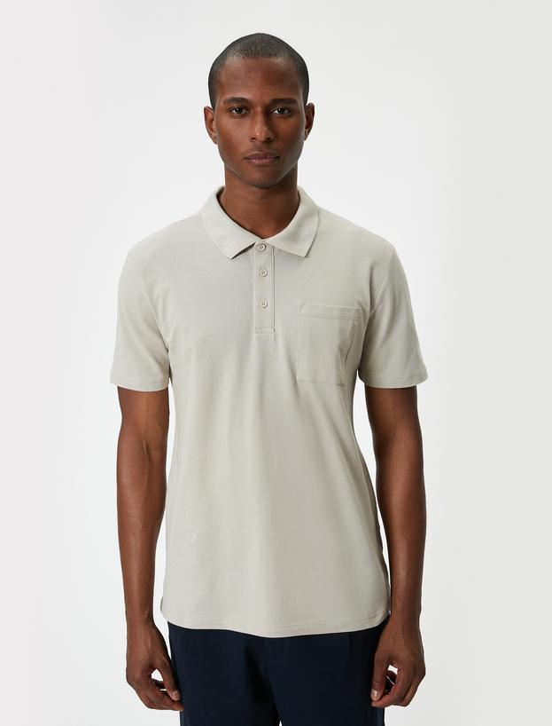 Polo Yaka Tişört Slim Fit Cep Detaylı Düğmeli_2