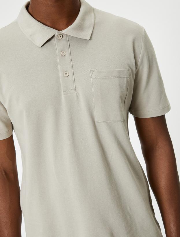 Polo Yaka Tişört Slim Fit Cep Detaylı Düğmeli_4