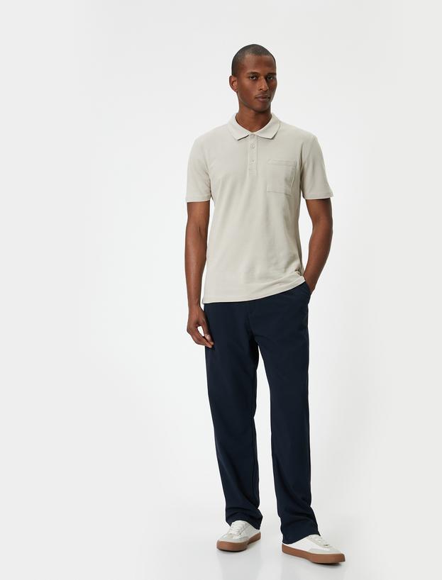 Polo Yaka Tişört Slim Fit Cep Detaylı Düğmeli_1