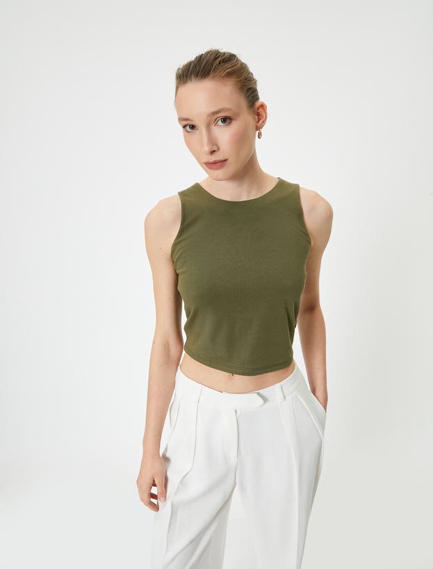 Crop Atlet Basic Bisiklet Yaka Pamuklu Standart Kesim_0