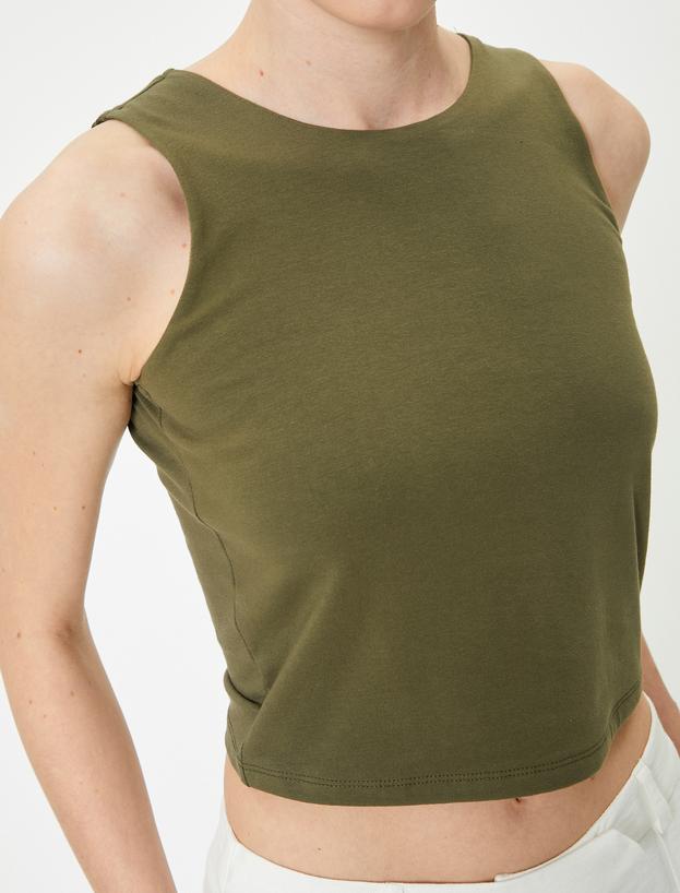 Crop Atlet Basic Bisiklet Yaka Pamuklu Standart Kesim_4
