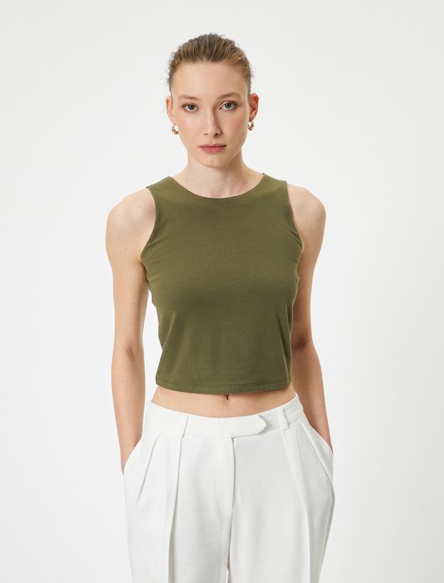 Crop Atlet Basic Bisiklet Yaka Pamuklu Standart Kesim_2