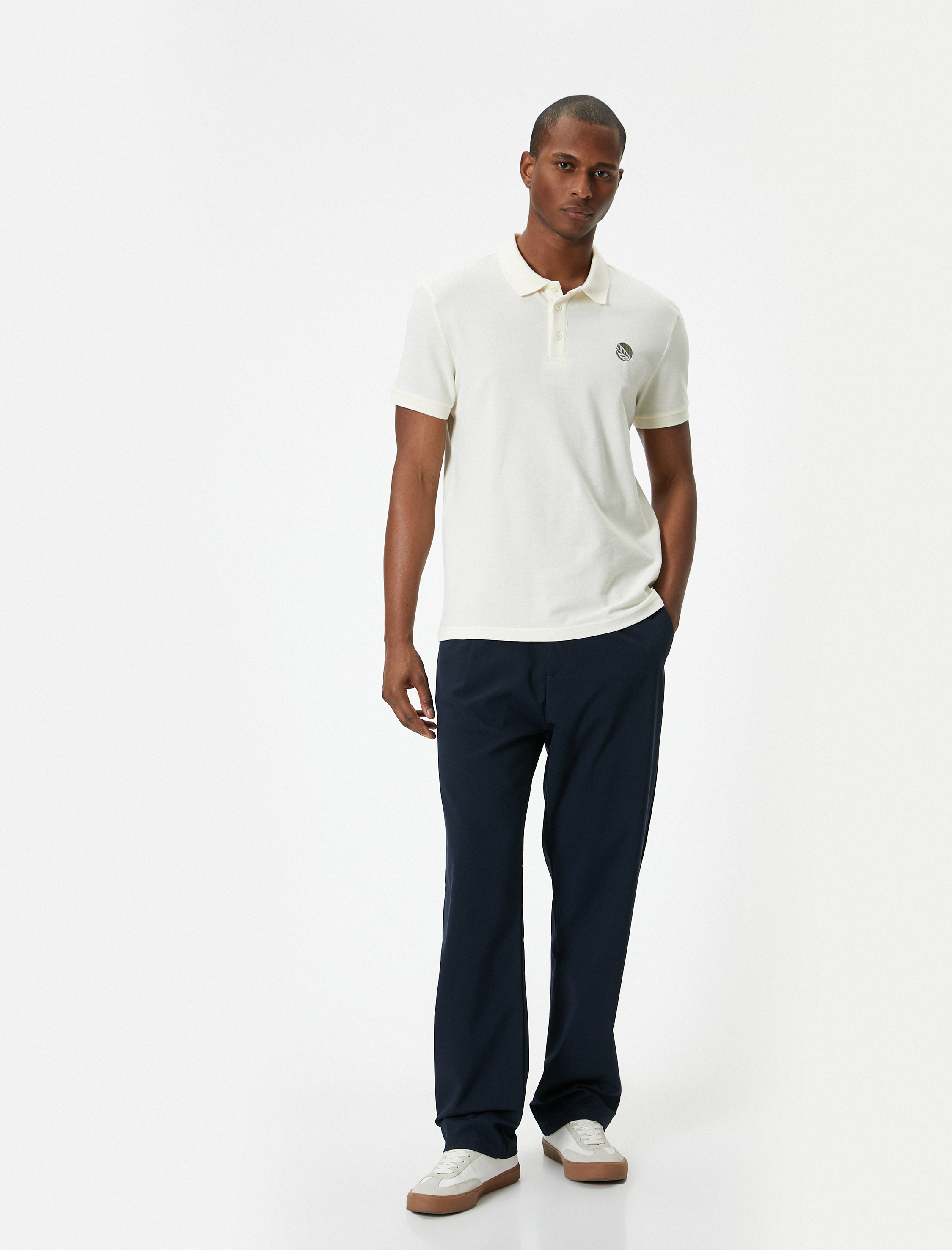   Polo Yaka Tişört Slim Fit Baskılı Düğmeli Kısa Kollu